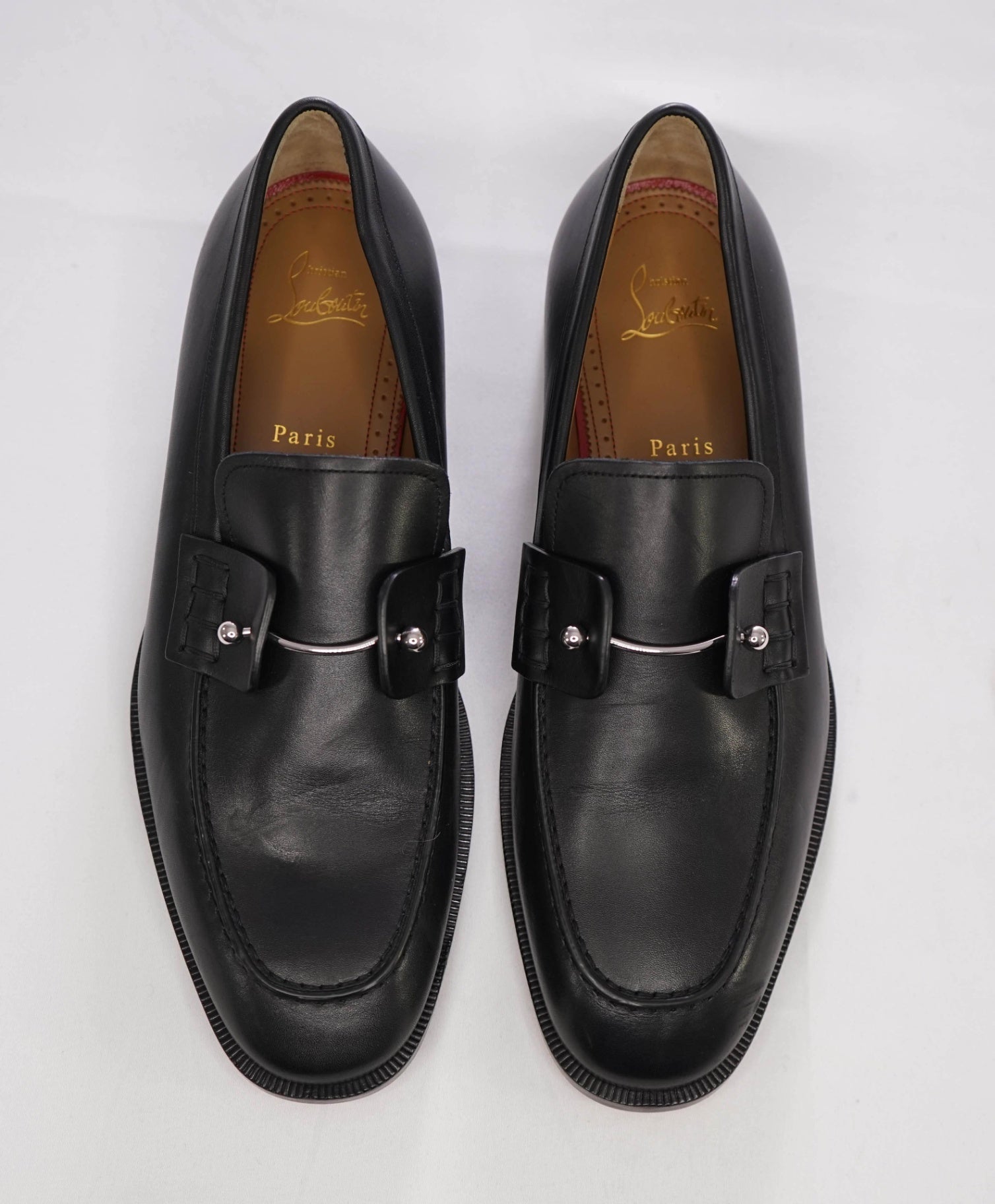 $1,095 Christain Louboutin Solid Black Loafers Leather 8US (41 EU)