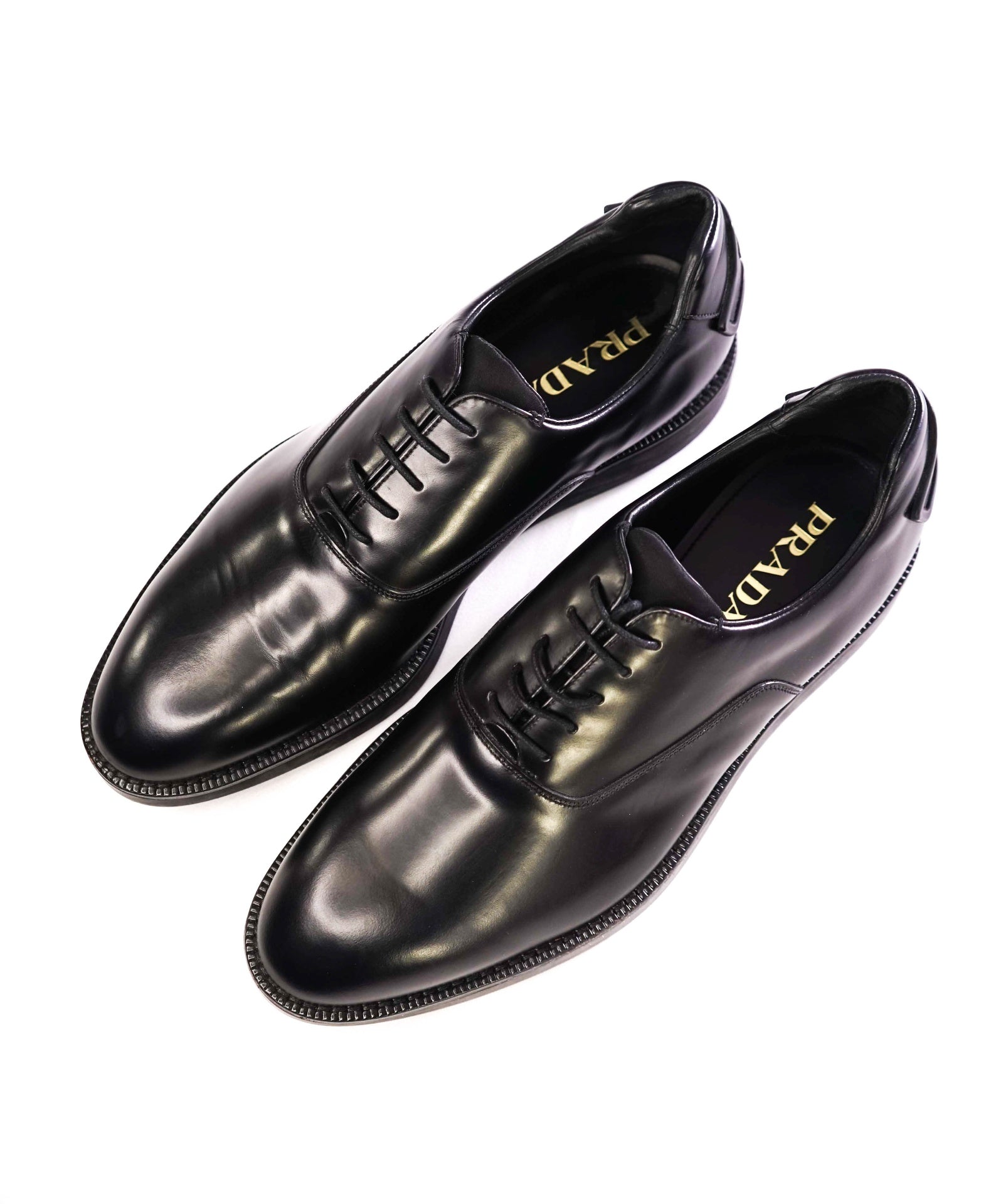 $1,050 Prada Solid Black Lug Sole LOGO PATCH Oxfords 9.5 US (8.5UK)