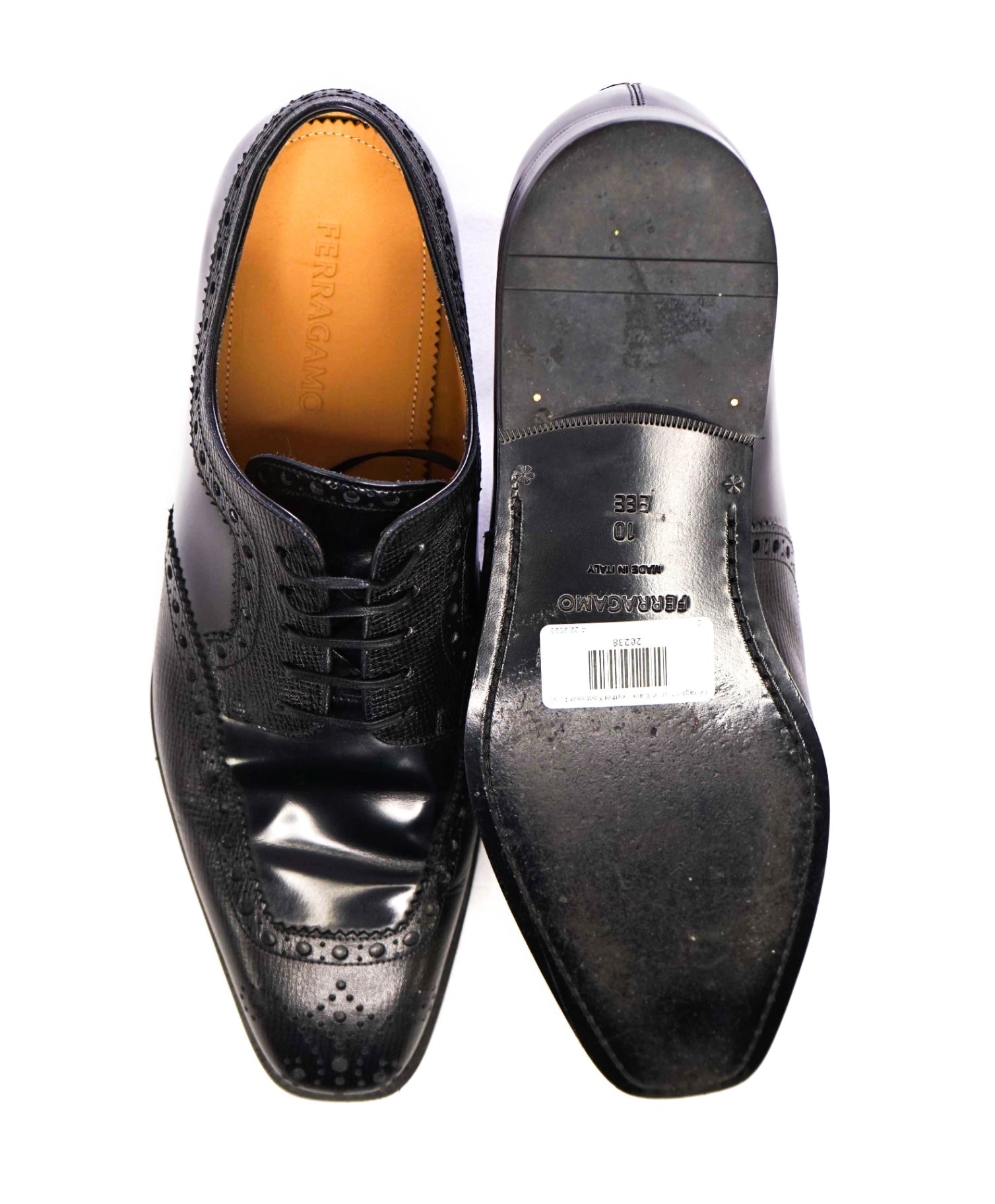 $950 Ferragamo Black Mixed-Media Brogue Oxfords - 10 3E US