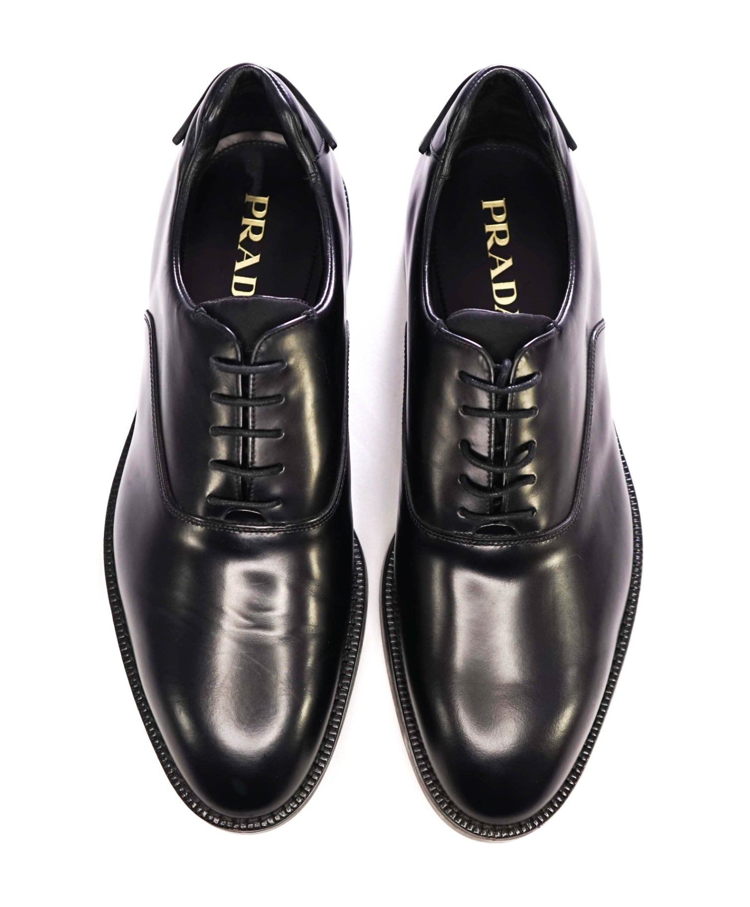 $1,050 Prada Solid Black Lug Sole LOGO PATCH Oxfords 9.5 US (8.5UK)