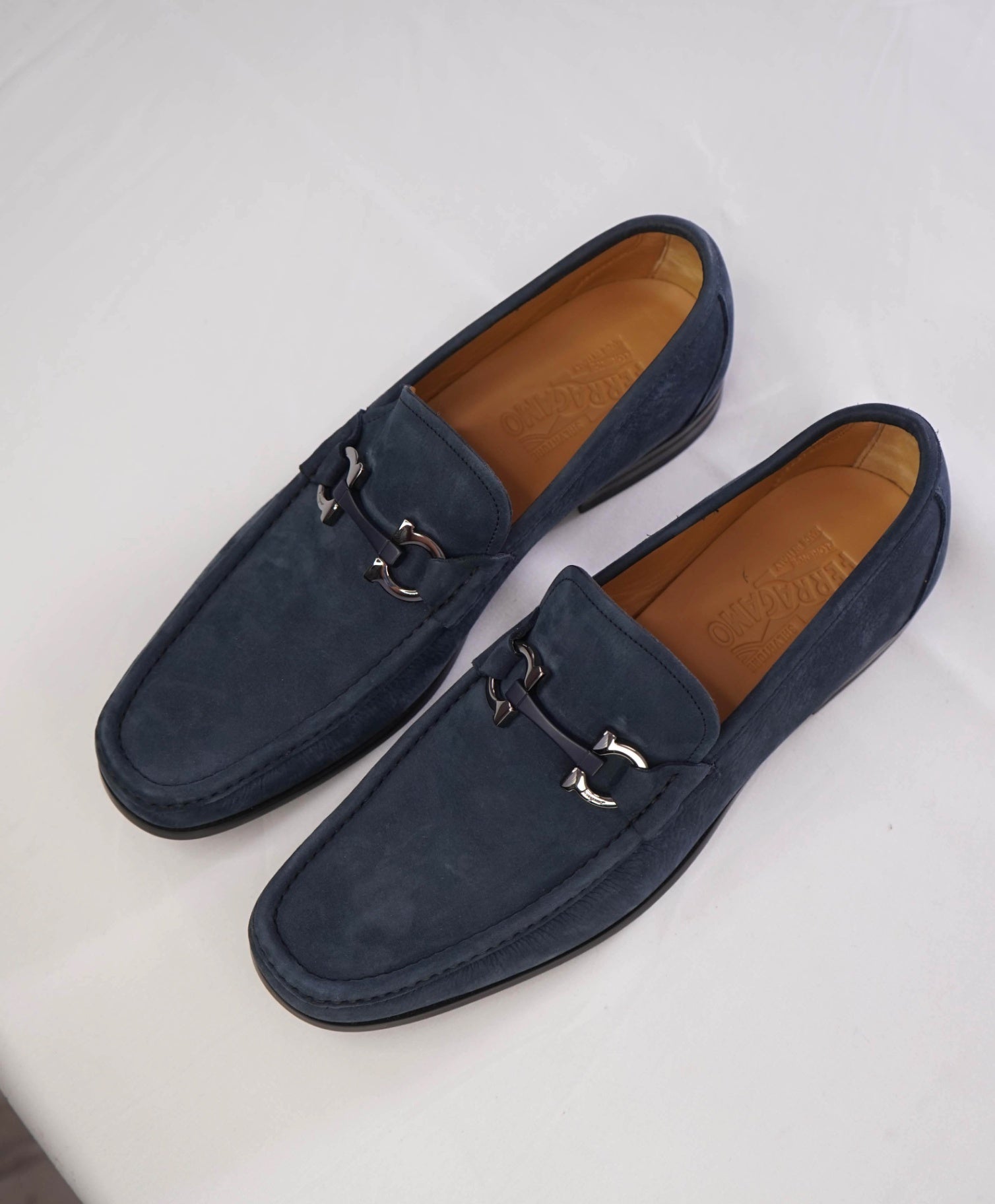 $850 Salvatore Ferragamo Blue Suede "GRANDIOSO" Loafers 10 E