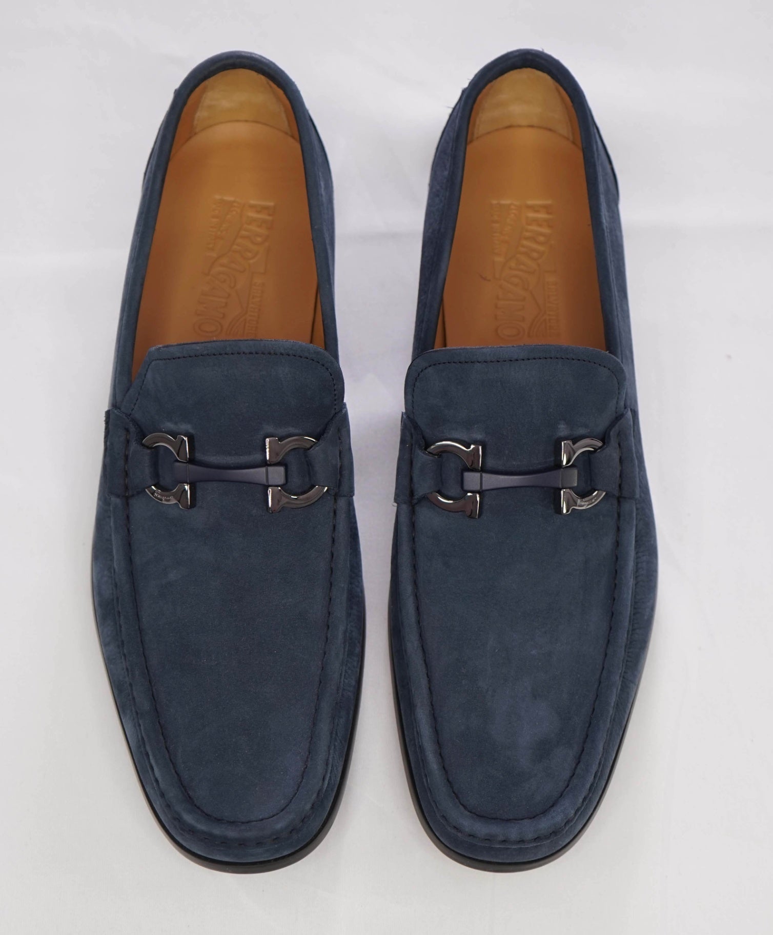 $850 Salvatore Ferragamo Blue Suede "GRANDIOSO" Loafers 10 E