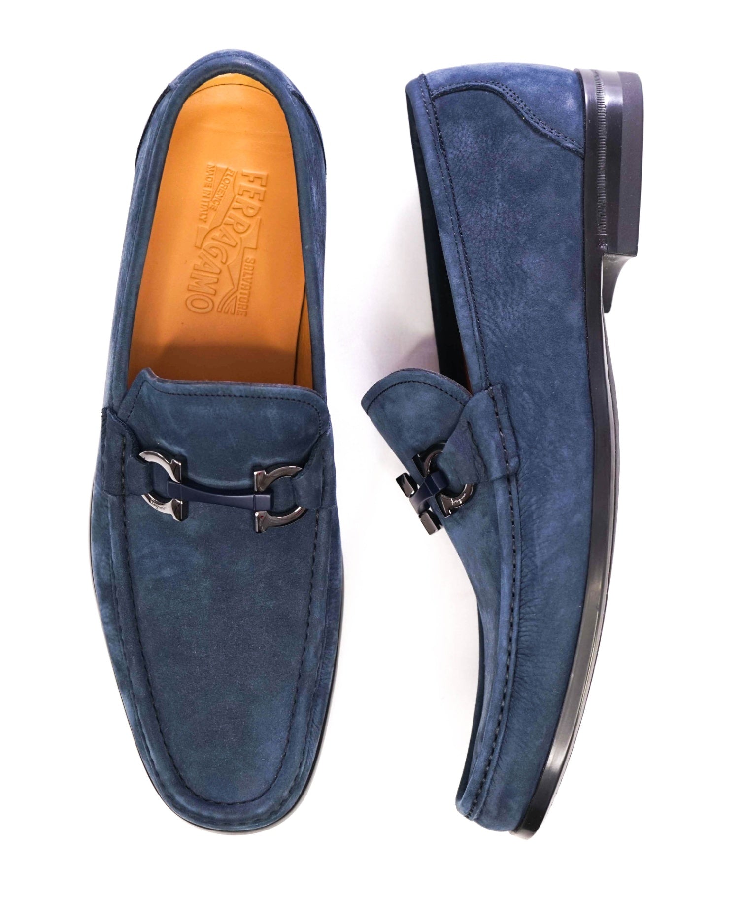 $850 Salvatore Ferragamo Blue Suede "GRANDIOSO" Loafers 10 E