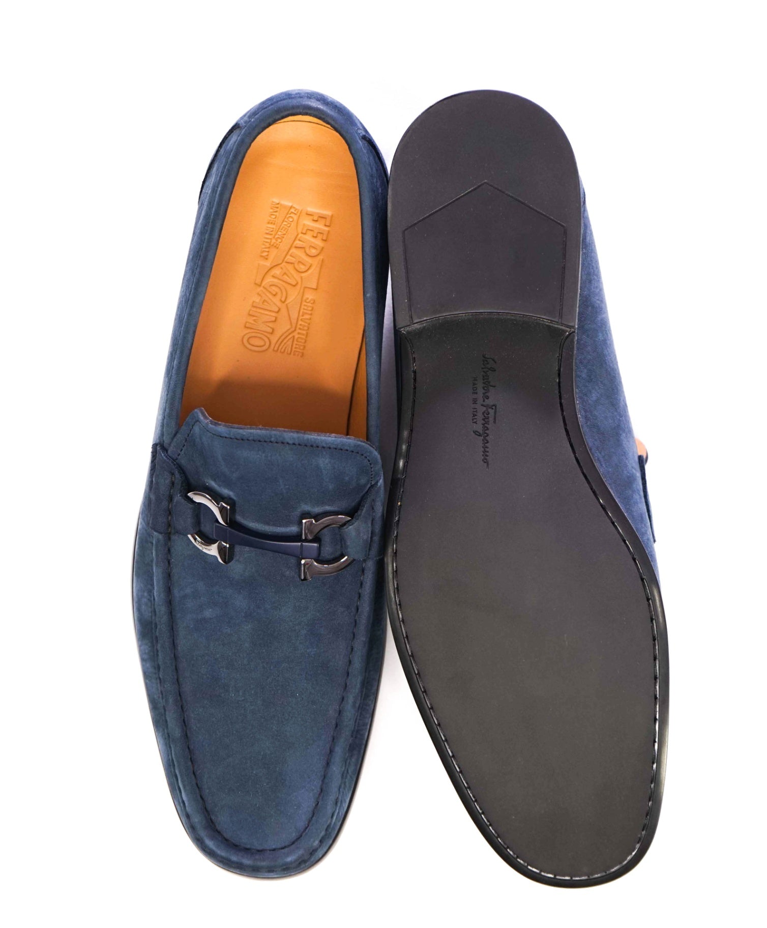 $850 Salvatore Ferragamo Blue Suede "GRANDIOSO" Loafers 10 E