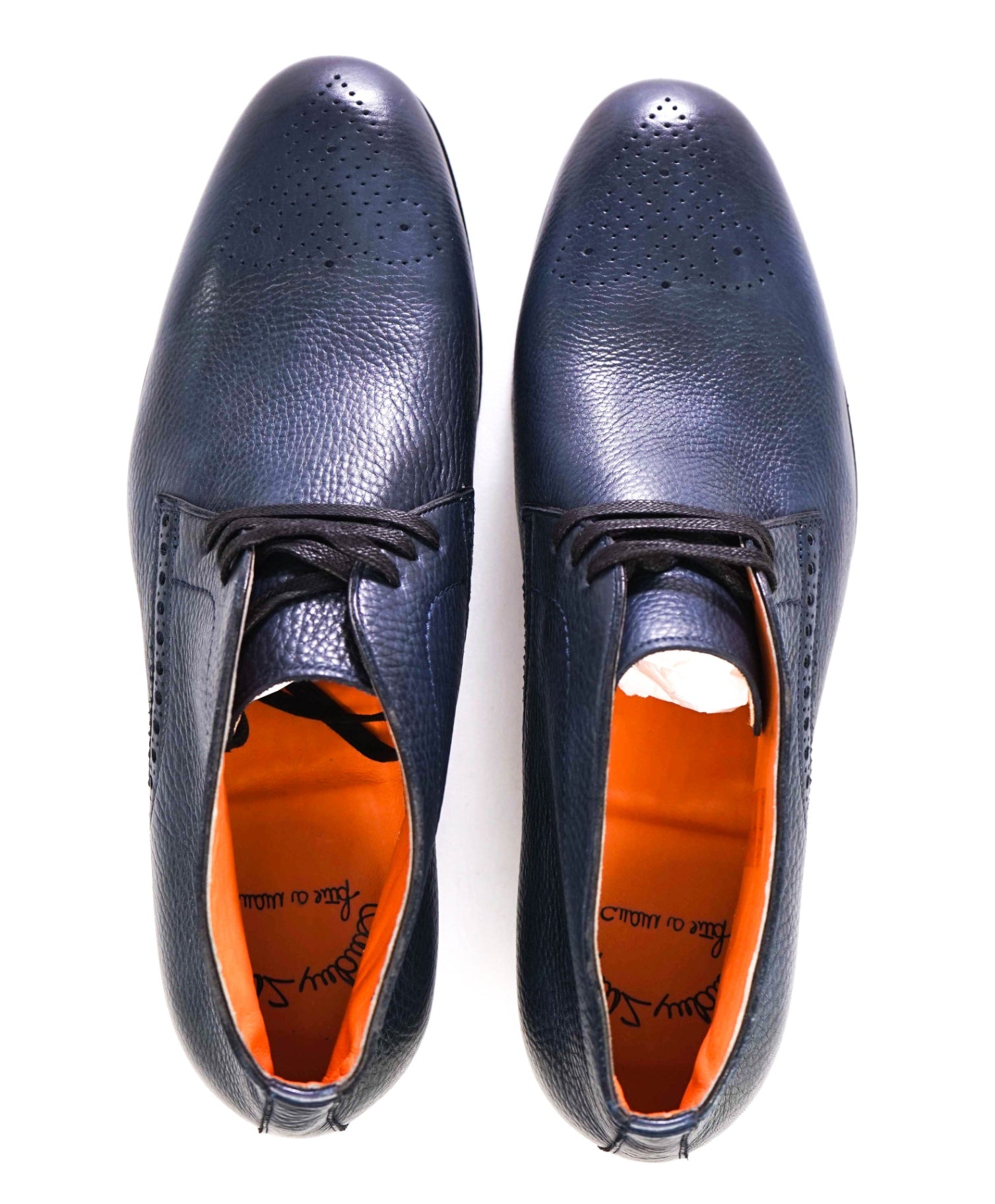 $950 Santoni Pebbled Navy Leather FATTE A MANO Ankle Boot 9.5 US (8.5UK)