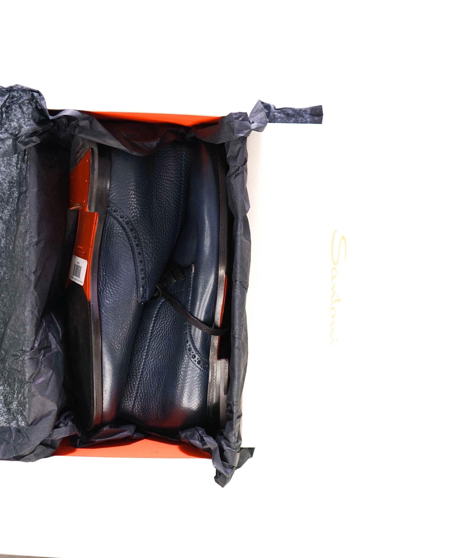 $950 Santoni Pebbled Navy Leather FATTE A MANO Ankle Boot 9.5 US (8.5UK)