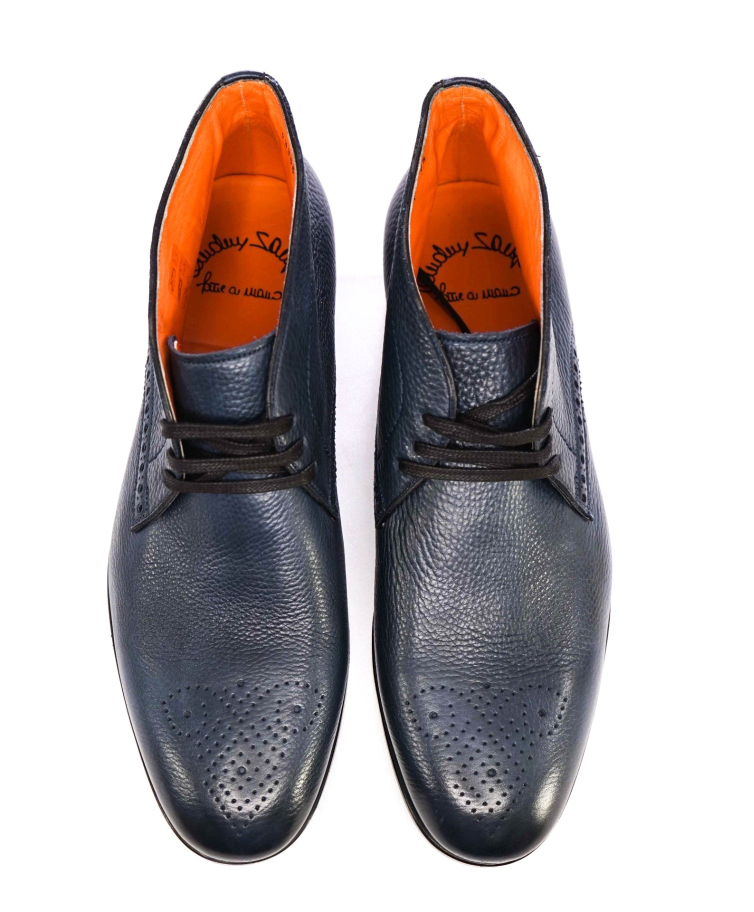 $950 Santoni Pebbled Navy Leather FATTE A MANO Ankle Boot 9.5 US (8.5UK)