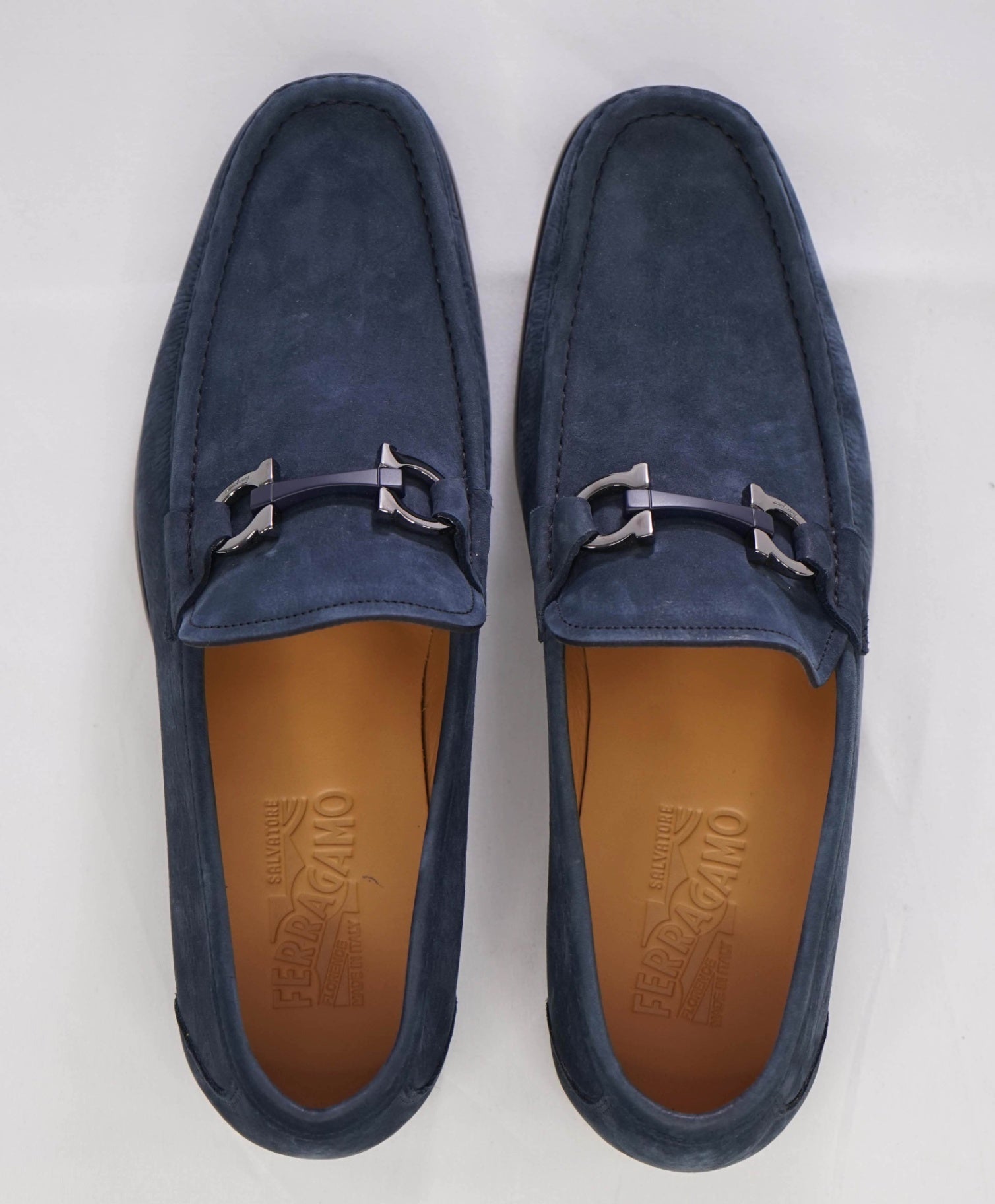 $850 Salvatore Ferragamo Blue Suede "GRANDIOSO" Loafers 10 E