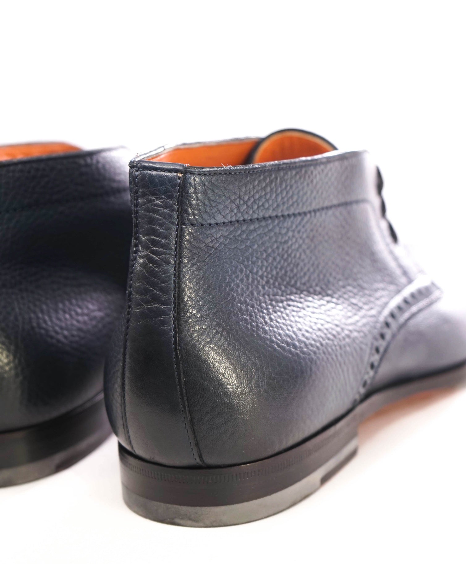 $950 Santoni Pebbled Navy Leather FATTE A MANO Ankle Boot 9.5 US (8.5UK)