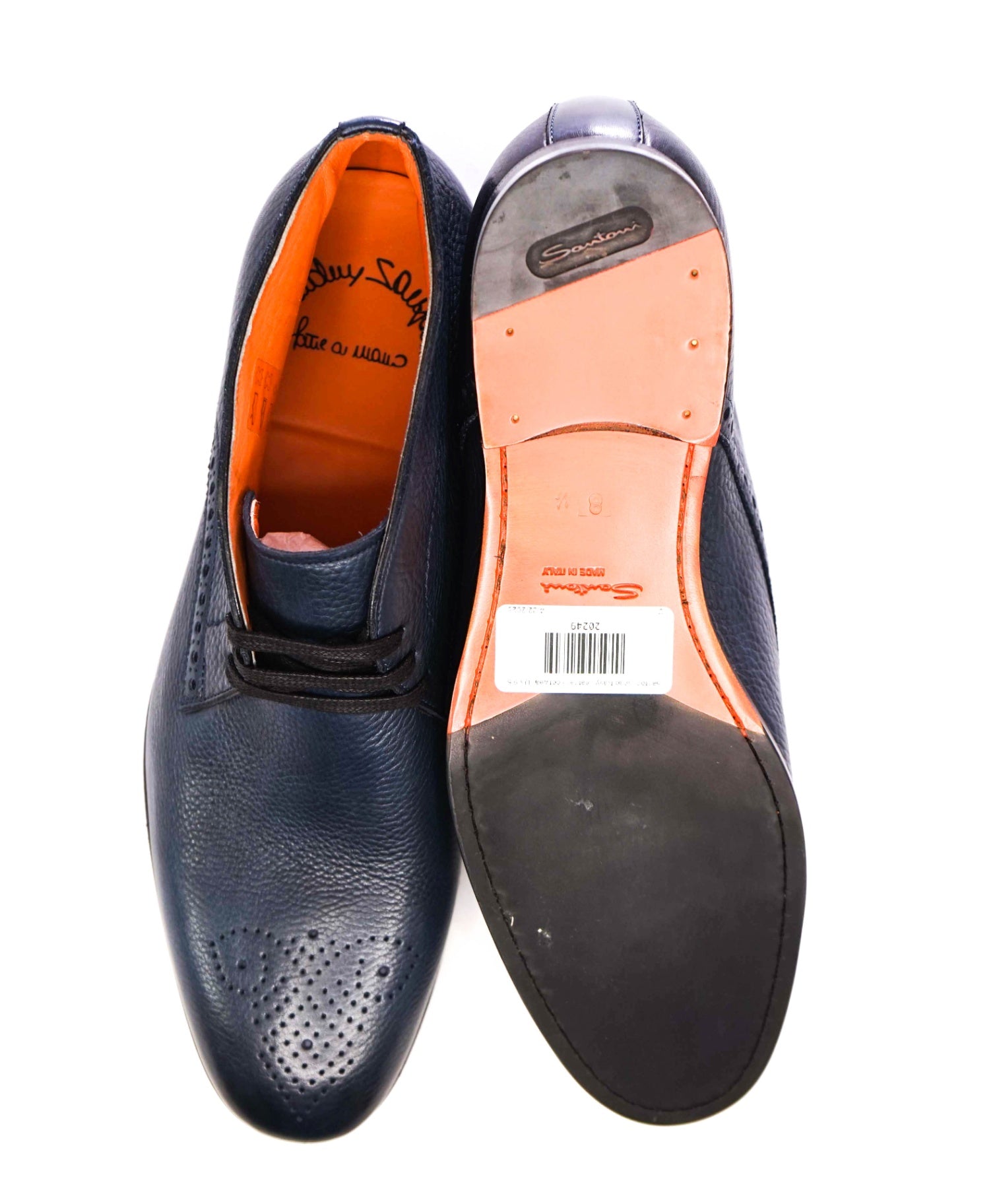 $950 Santoni Pebbled Navy Leather FATTE A MANO Ankle Boot 9.5 US (8.5UK)