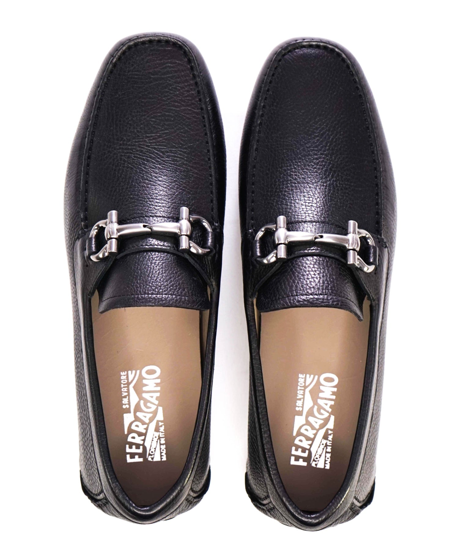 $795 Salvatore Ferragamo Black Pebbled Leather "PARIGI" Loafers 10.5 D