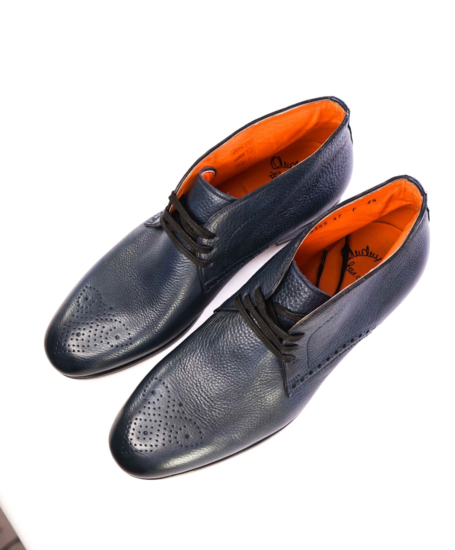 $950 Santoni Pebbled Navy Leather FATTE A MANO Ankle Boot 9.5 US (8.5UK)