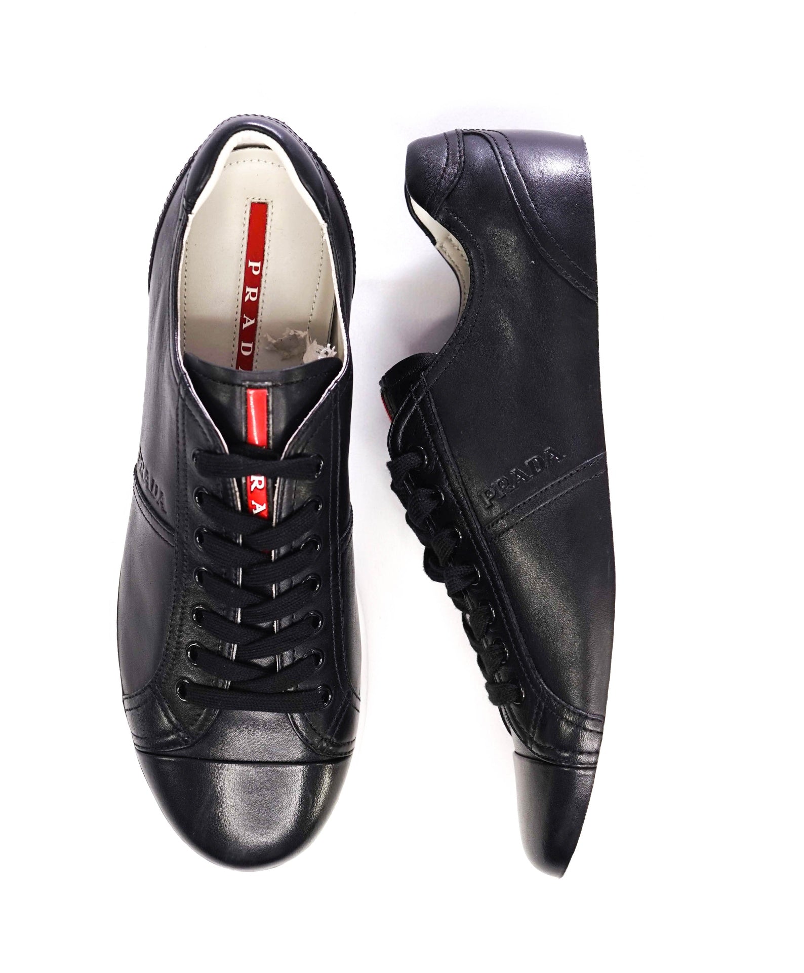 $950 Prada LINEA ROSSA Black Leather Sneaker 10.5US (9.5 UK)