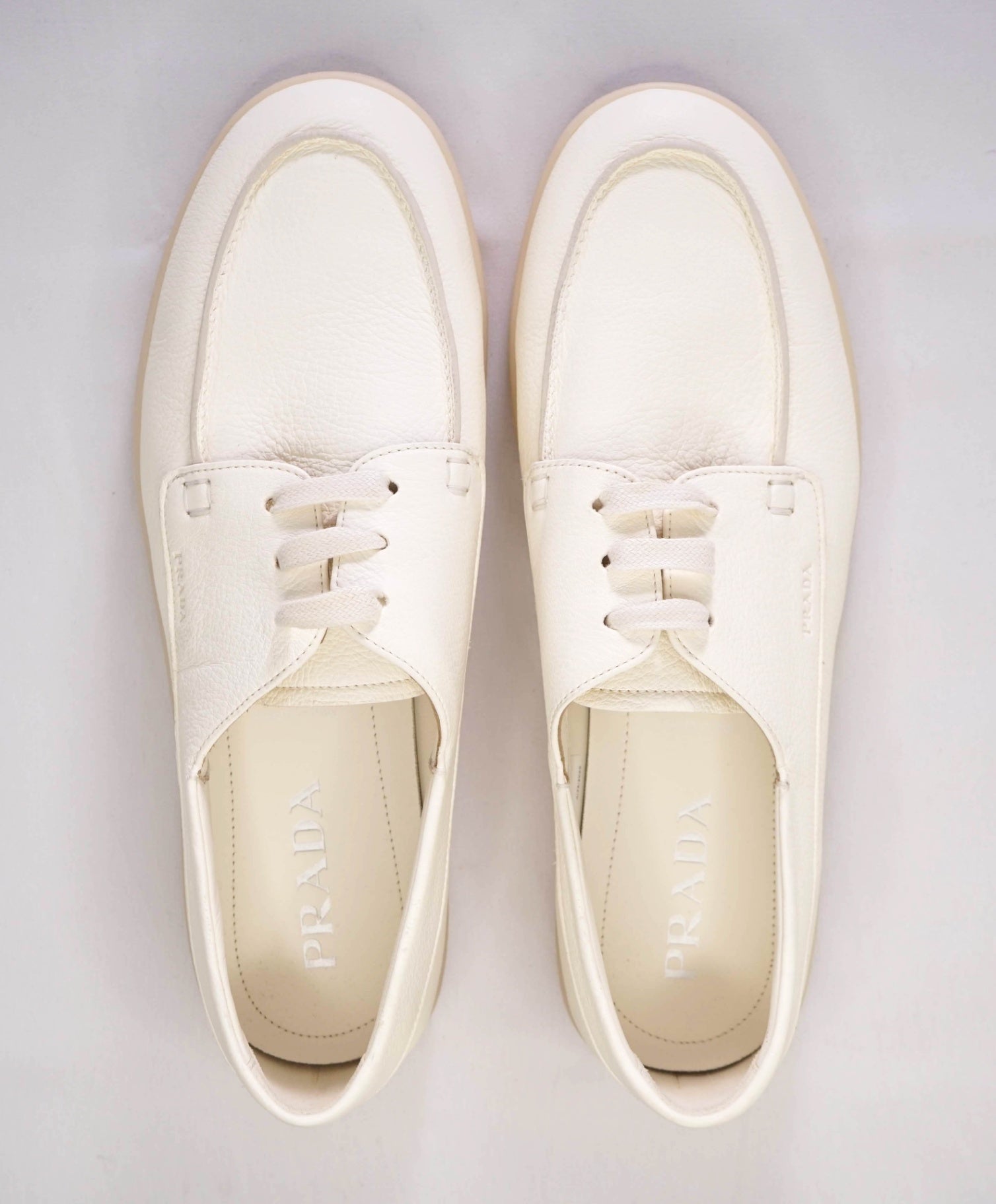 $1,020 Prada LOGO Boat Shoe Slip-on Off White Leather 11 US (10UK)