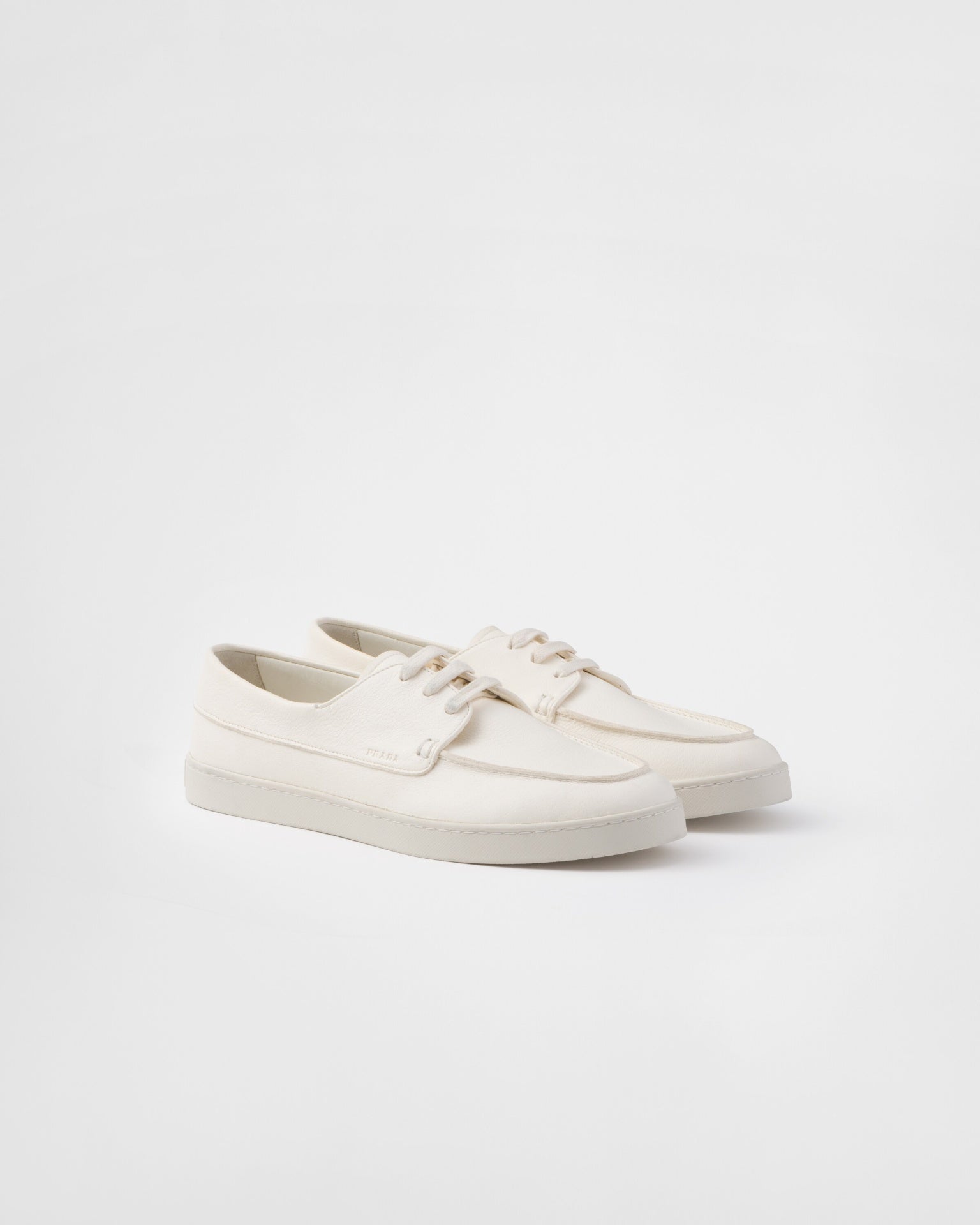 $1,020 Prada LOGO Boat Shoe Slip-on Off White Leather 11 US (10UK)
