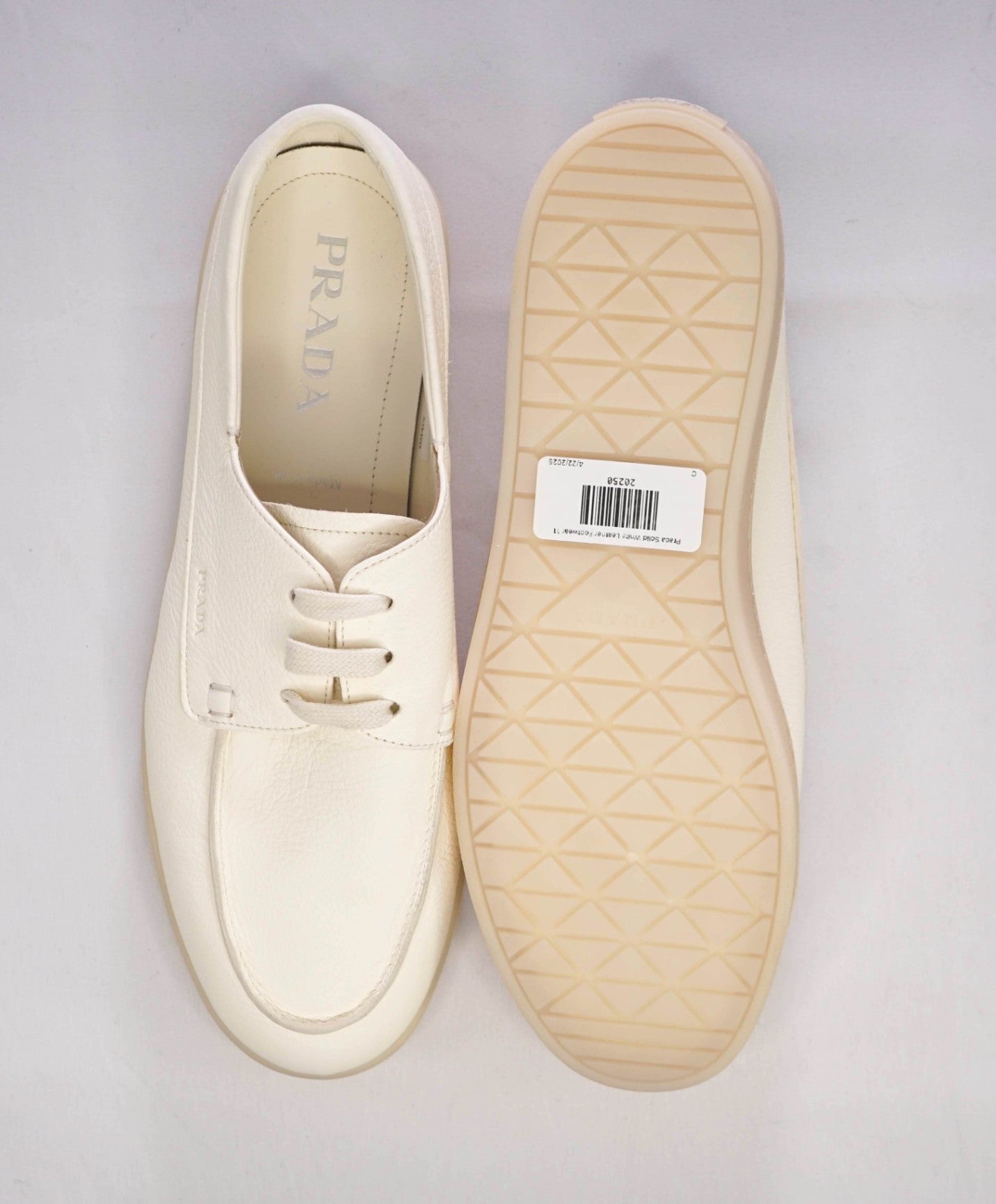 $1,020 Prada LOGO Boat Shoe Slip-on Off White Leather 11 US (10UK)