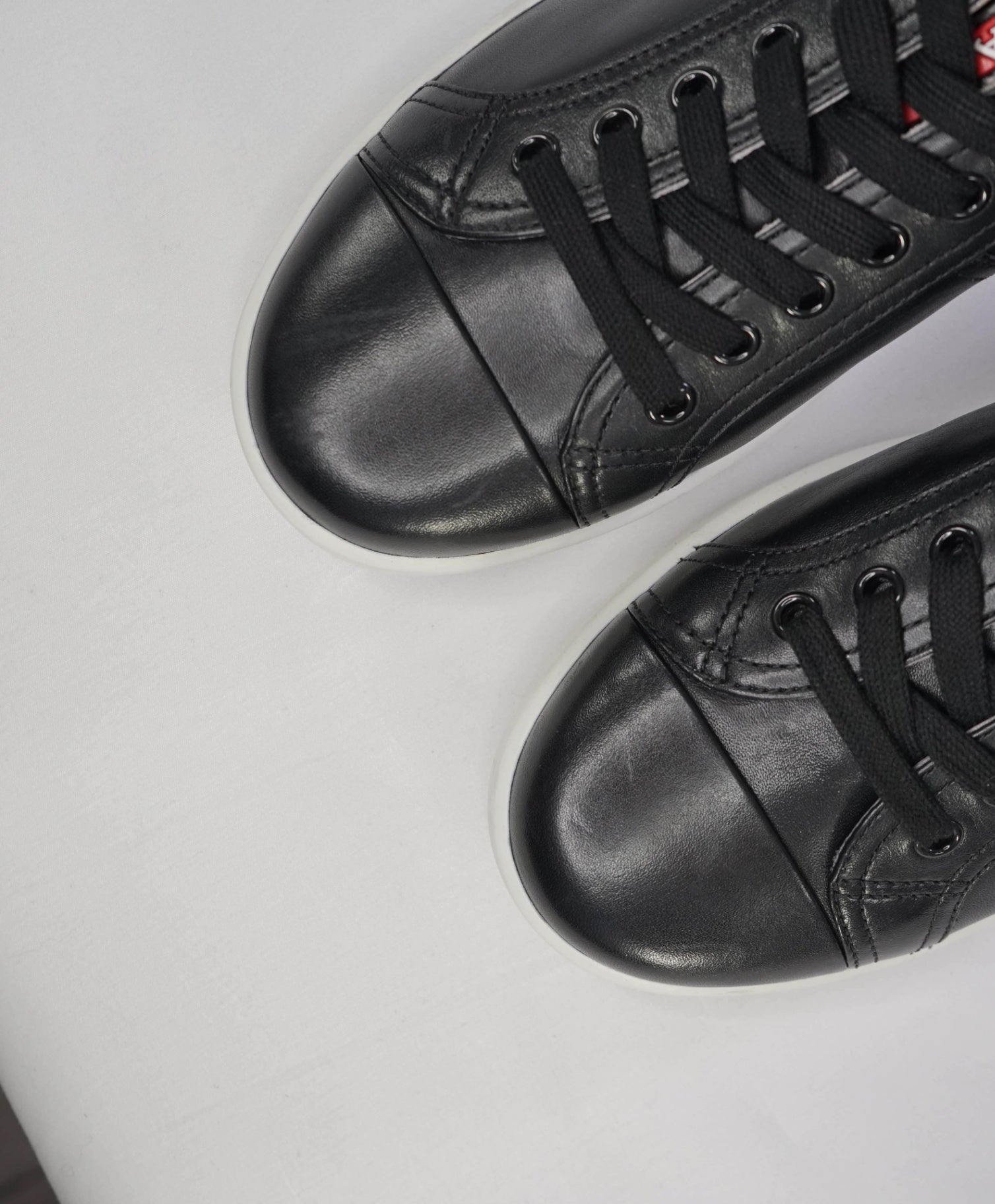 $950 Prada LINEA ROSSA Black Leather Sneaker 10.5US (9.5 UK)