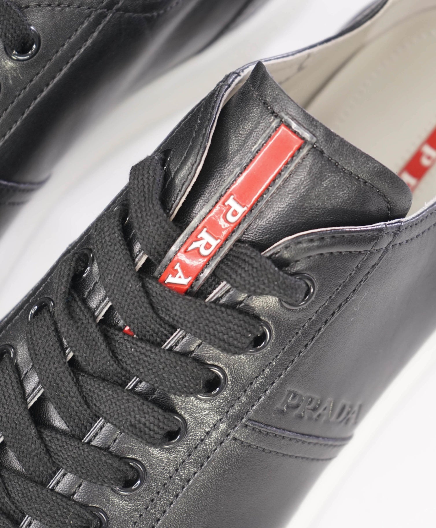 $950 Prada LINEA ROSSA Black Leather Sneaker 10.5US (9.5 UK)