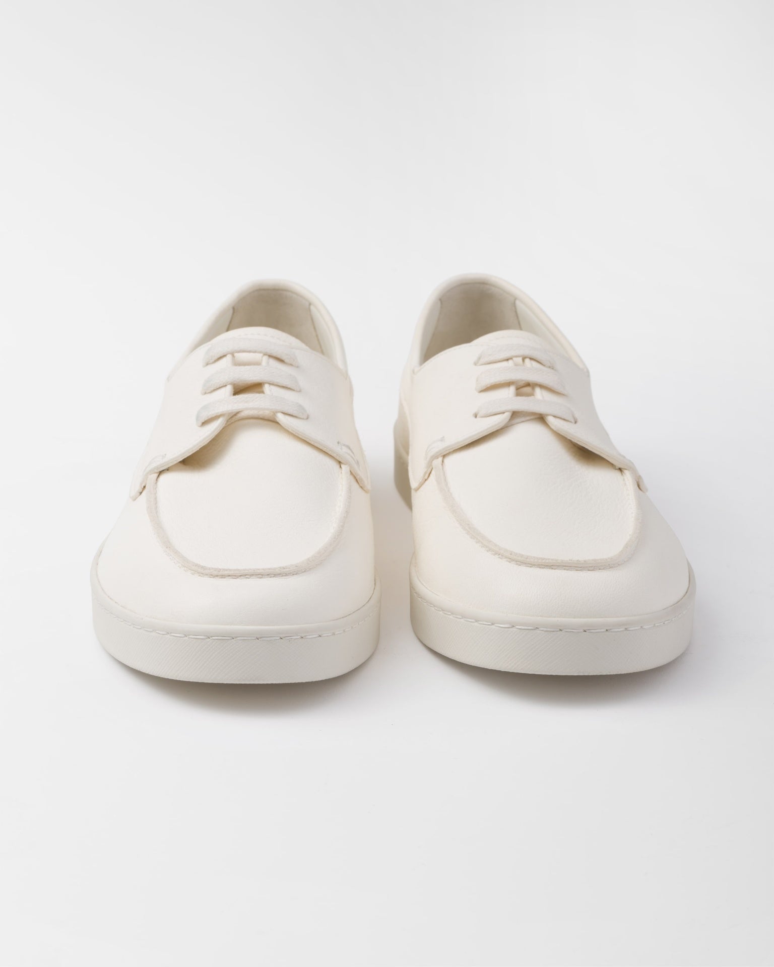 $1,020 Prada LOGO Boat Shoe Slip-on Off White Leather 11 US (10UK)