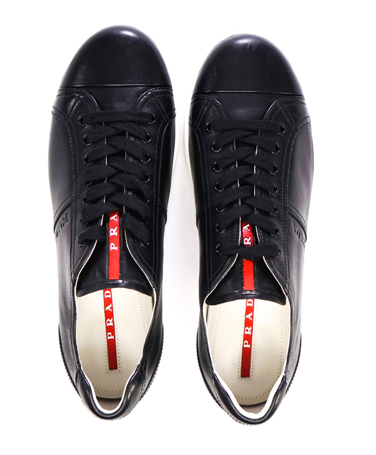 $950 Prada LINEA ROSSA Black Leather Sneaker 10.5US (9.5 UK)