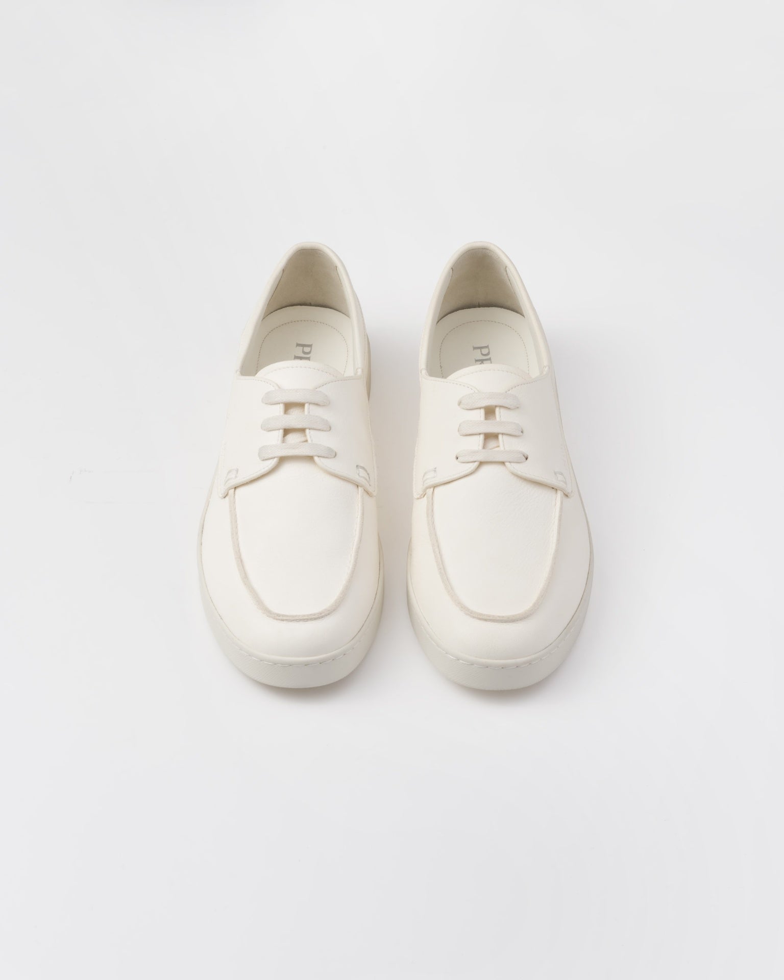 $1,020 Prada LOGO Boat Shoe Slip-on Off White Leather 11 US (10UK)