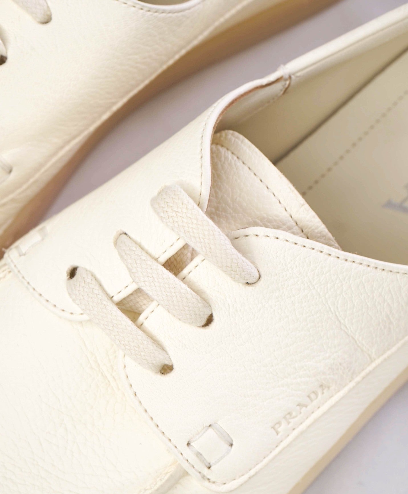 $1,020 Prada LOGO Boat Shoe Slip-on Off White Leather 11 US (10UK)