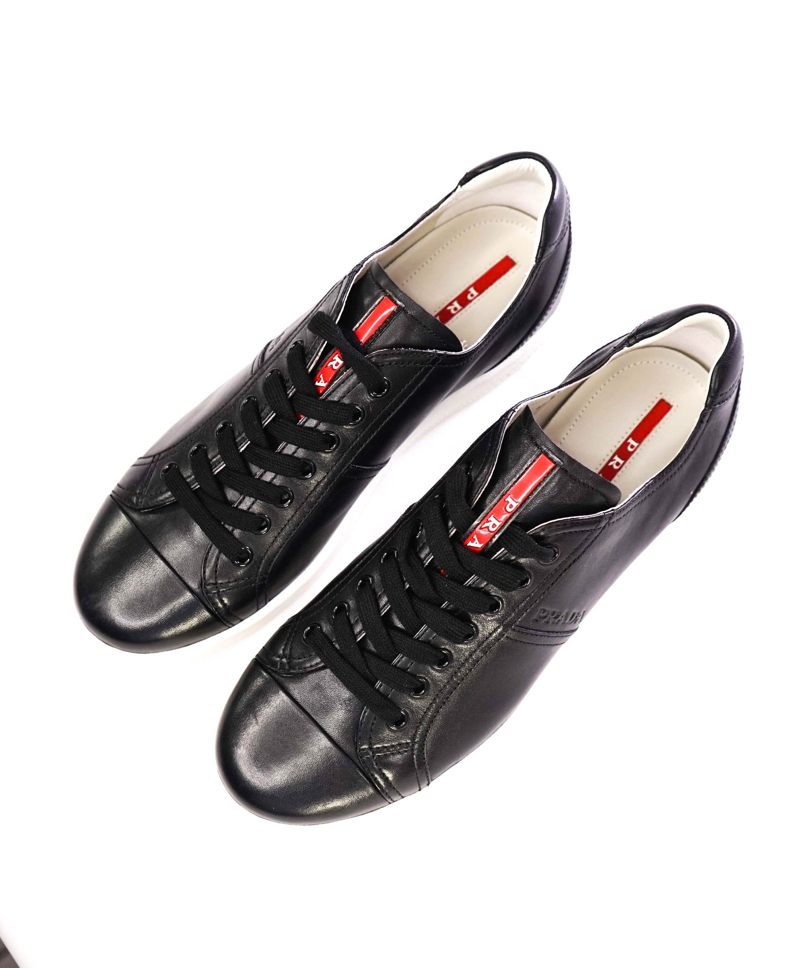$950 Prada LINEA ROSSA Black Leather Sneaker 10.5US (9.5 UK)
