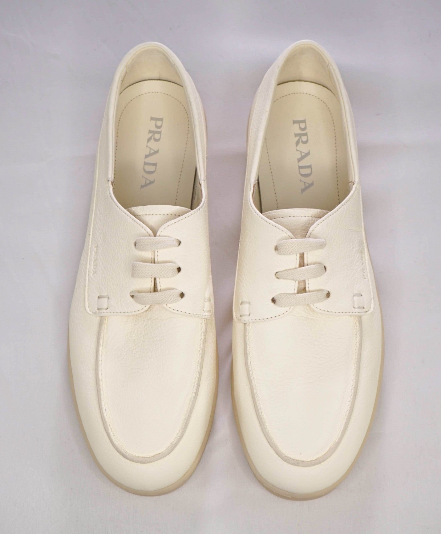 $1,020 Prada LOGO Boat Shoe Slip-on Off White Leather 11 US (10UK)