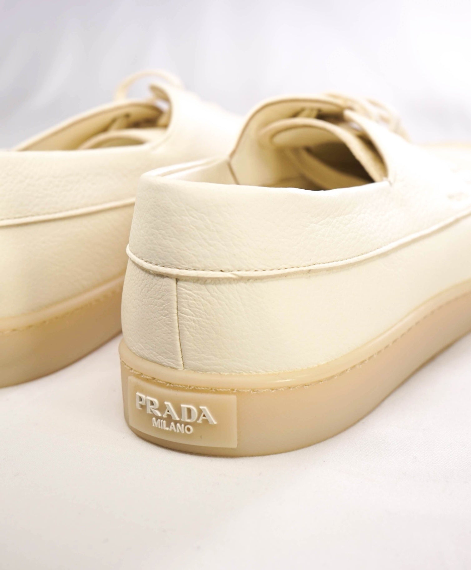 $1,020 Prada LOGO Boat Shoe Slip-on Off White Leather 11 US (10UK)