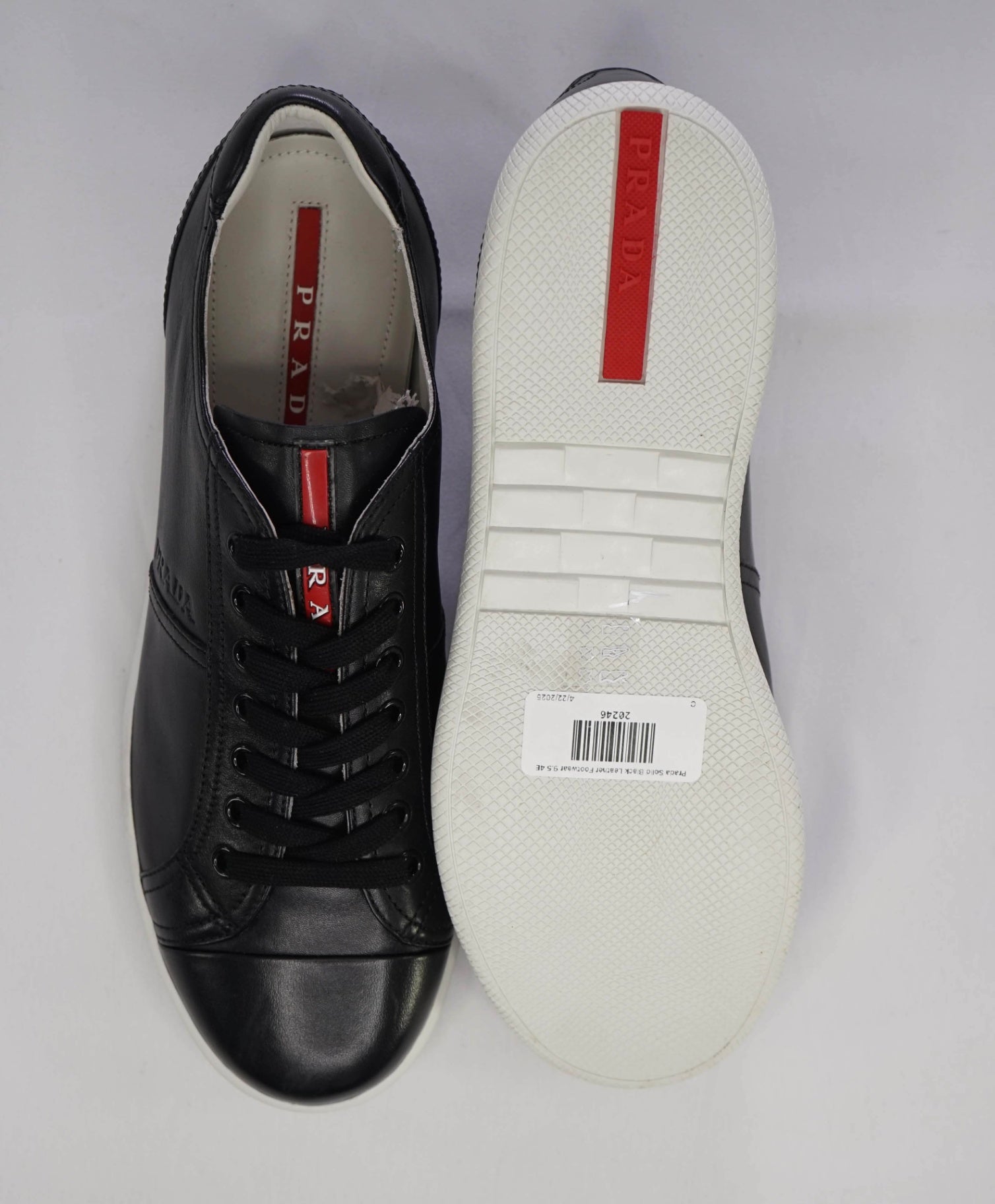 $950 Prada LINEA ROSSA Black Leather Sneaker 10.5US (9.5 UK)