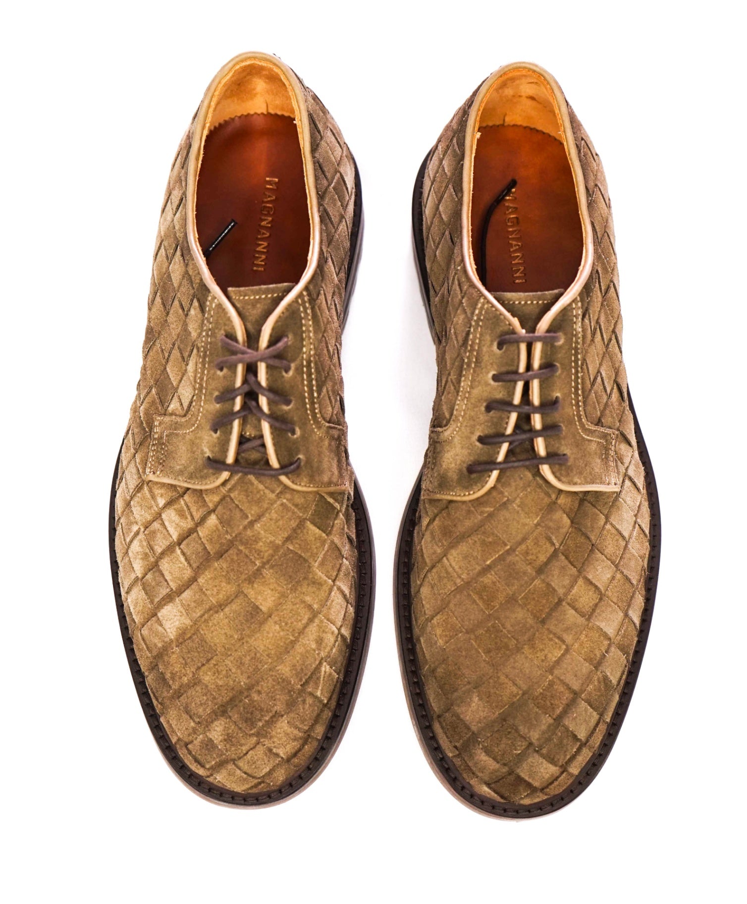 $495 MAGNANNI Brown Woven Suede Oxfords 8