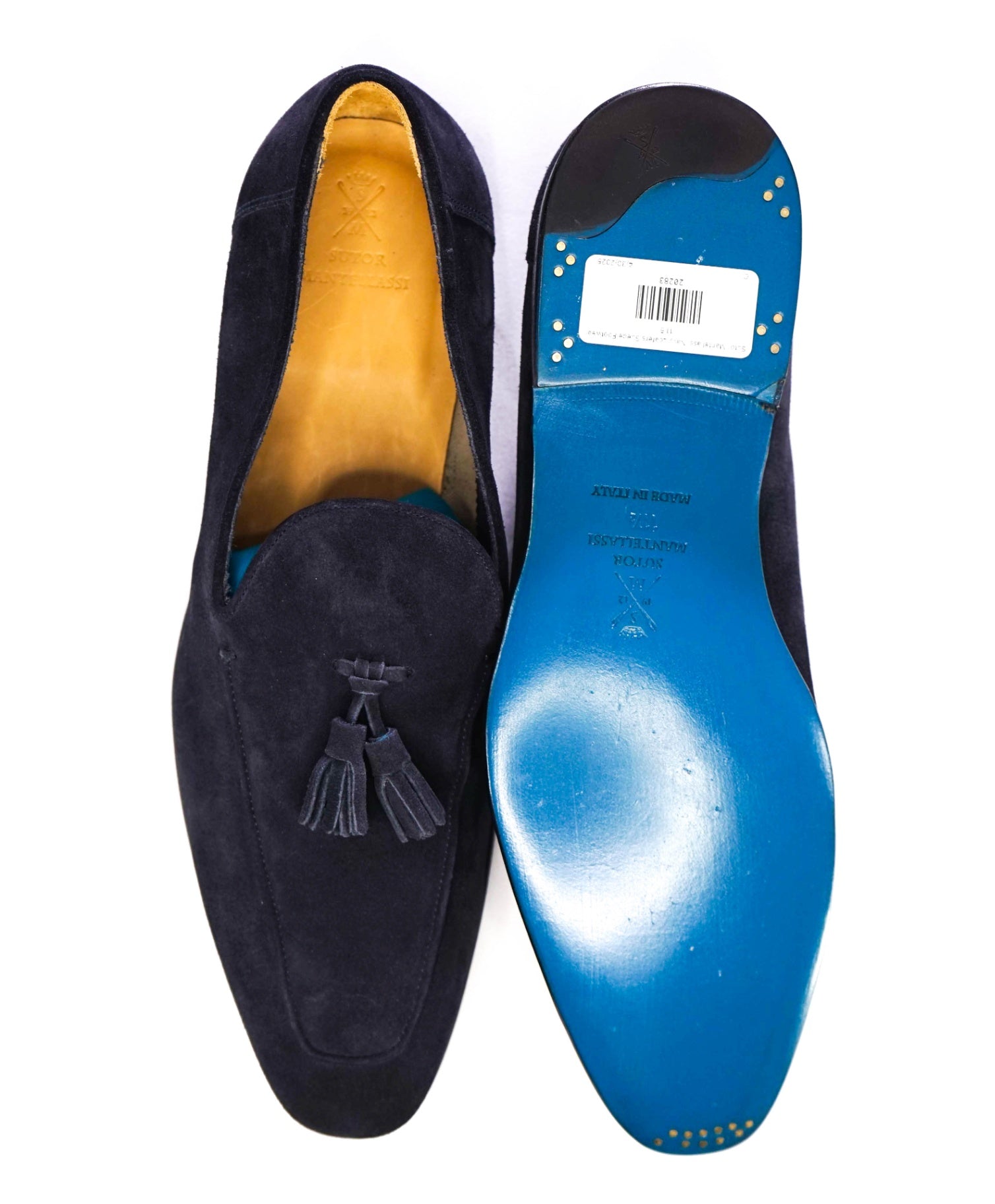 $850 Sutor Mantellassi Navy Tassel Loafers Suede Footwear 11.5