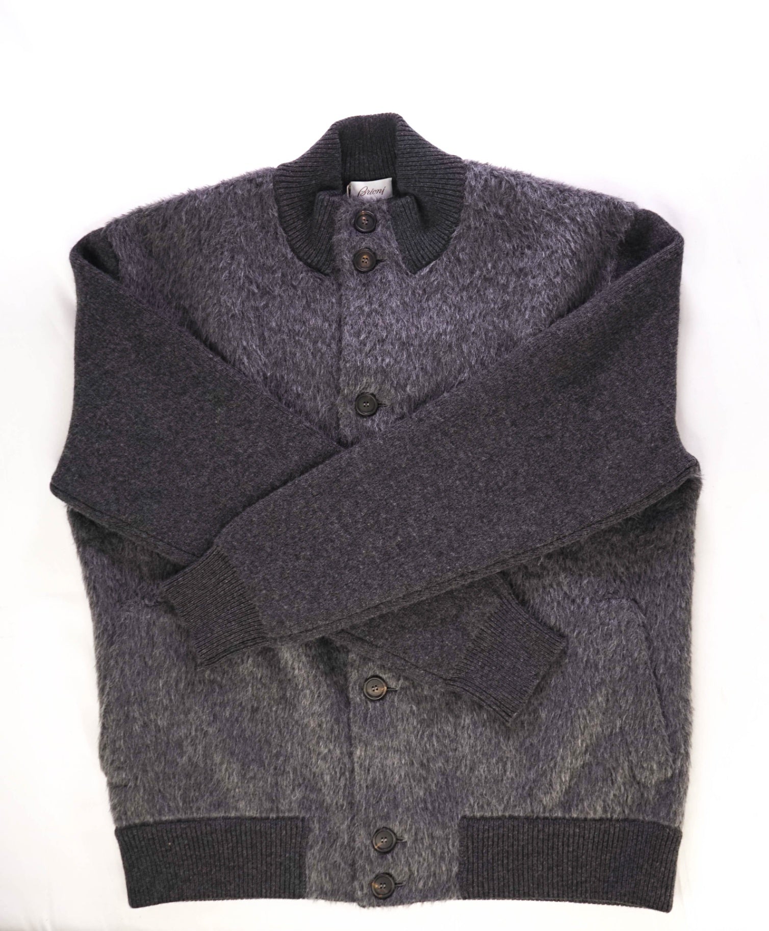 $2,850 Brioni Textured Grey ALPACA Mock Neck Jacket 48US (58EU)