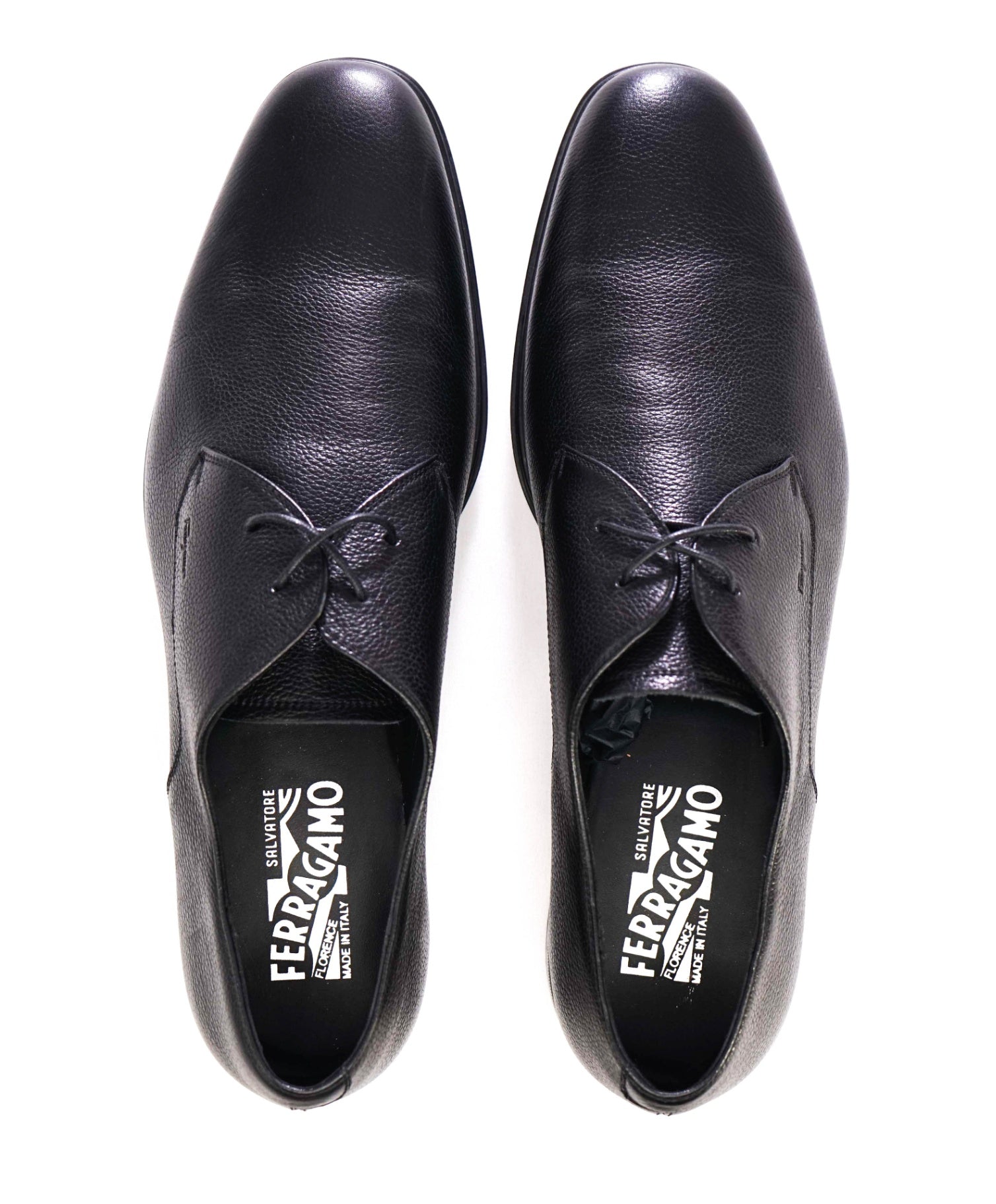 $850 Salvatore Ferragamo Black "FORTUNATO" Pebbled Leather 10.5 D