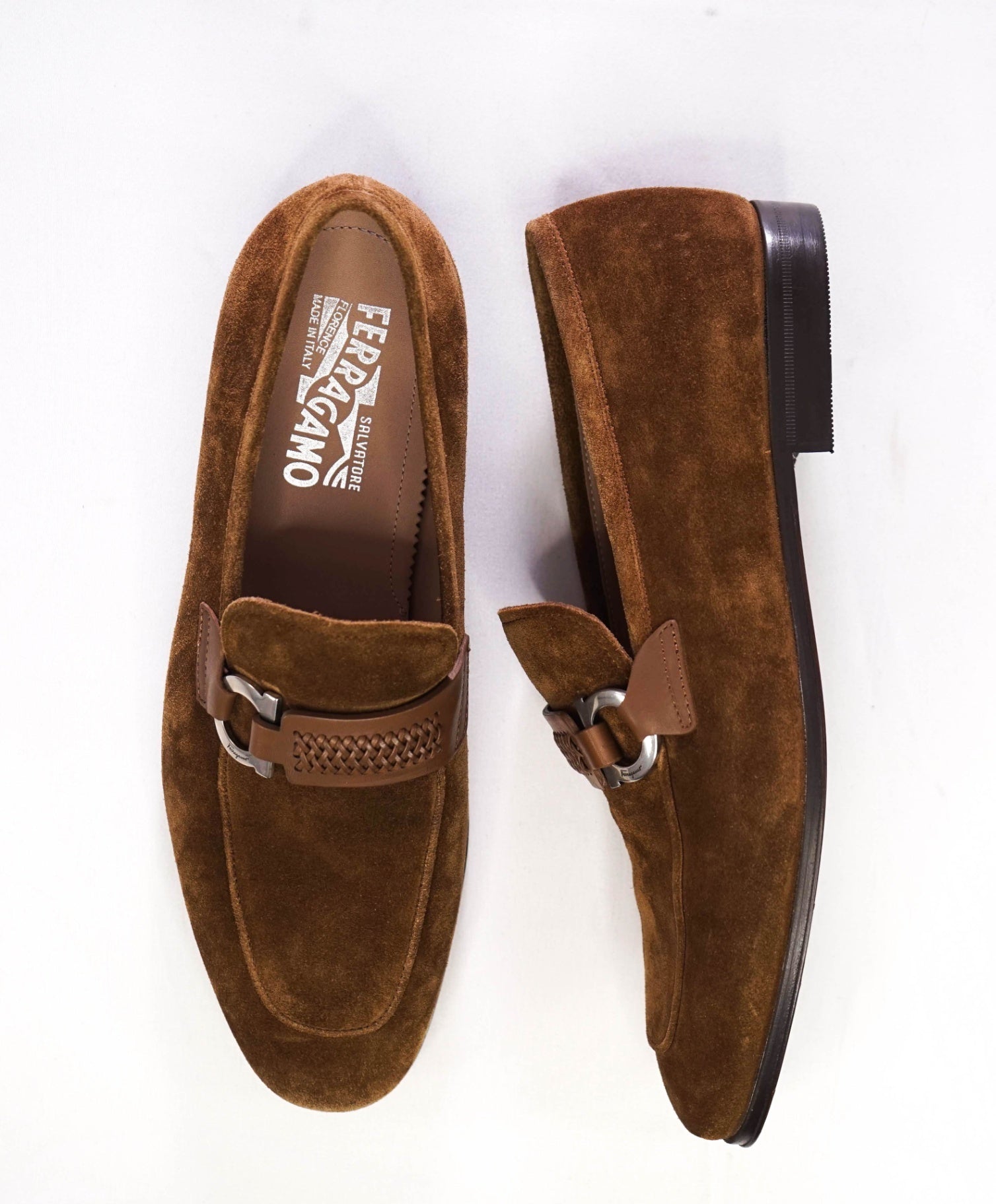 $850 Salvatore Ferragamo "SIDENY Brown Loafers Suede 8 EE