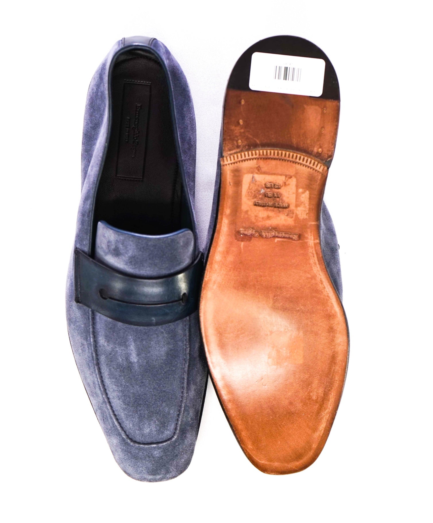 $960 ERMENEGILDO ZEGNA - Blue Suede L'Asola Penny Loafers - 12 US 11EU