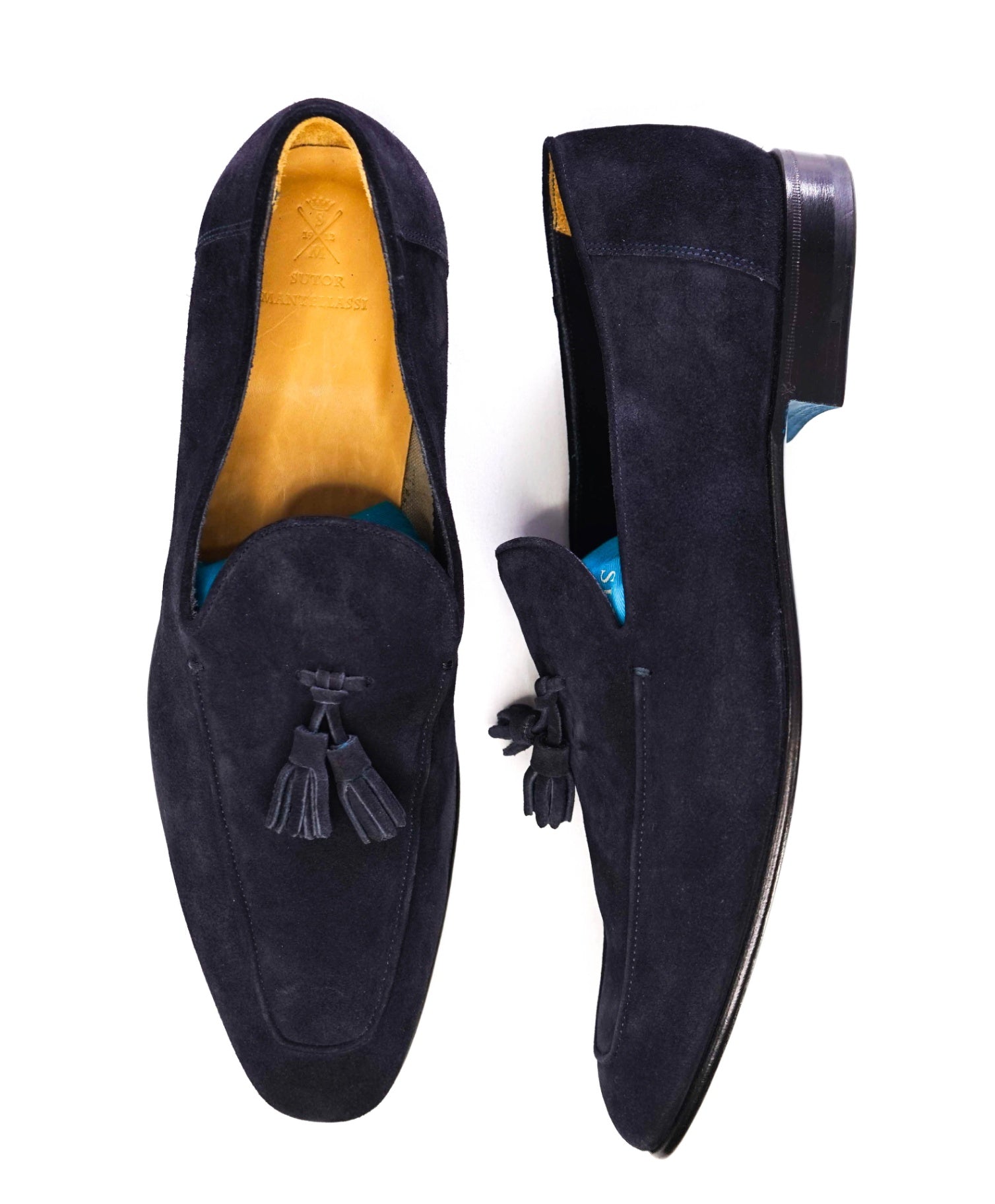 $850 Sutor Mantellassi Navy Tassel Loafers Suede Footwear 11.5