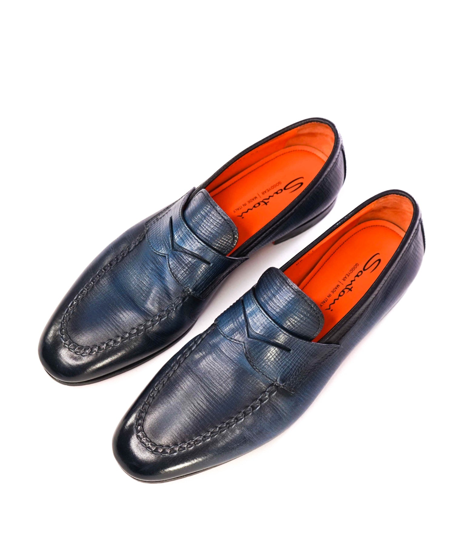 $950 Santoni Blue "GOODYEAR" Loafers Leather US 12 (11UK)