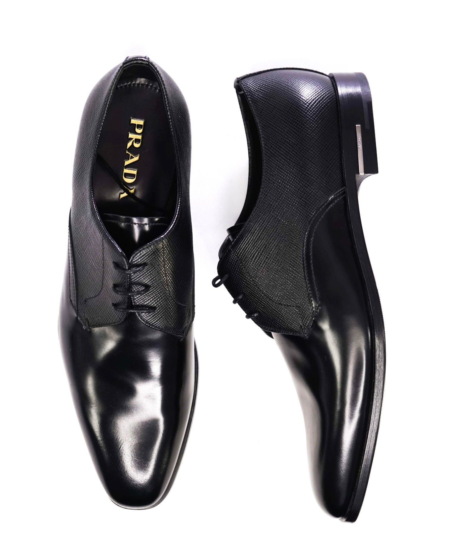 $1,050 Prada Mixed Media SAFFIANO Black Leather Footwear 11US (10UK)