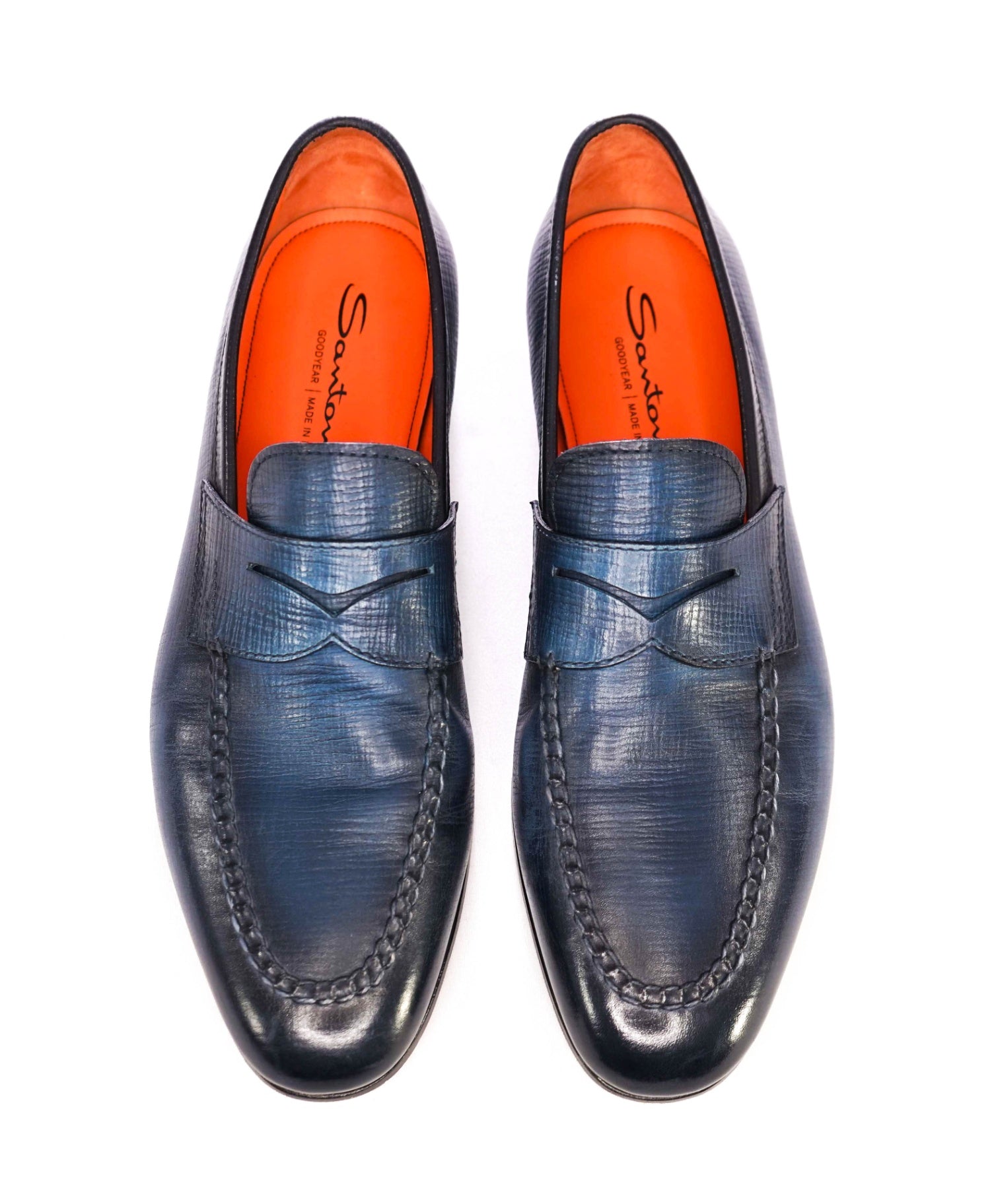 $950 Santoni Blue "GOODYEAR" Loafers Leather US 12 (11UK)