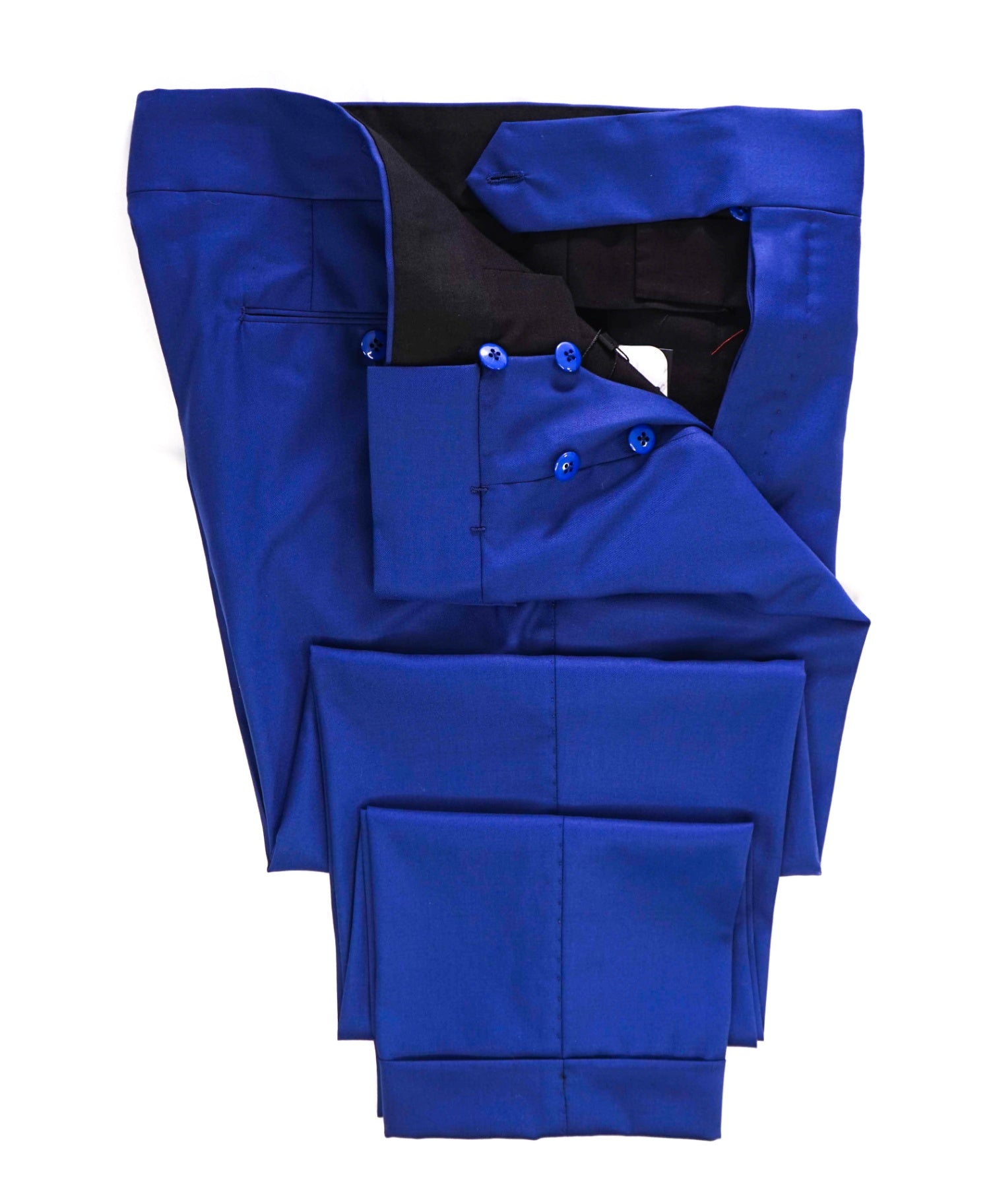 $1,095 HADLEIGH'S Neapolitan Bold Blue "SIDE TAB" Wool Pants 34W