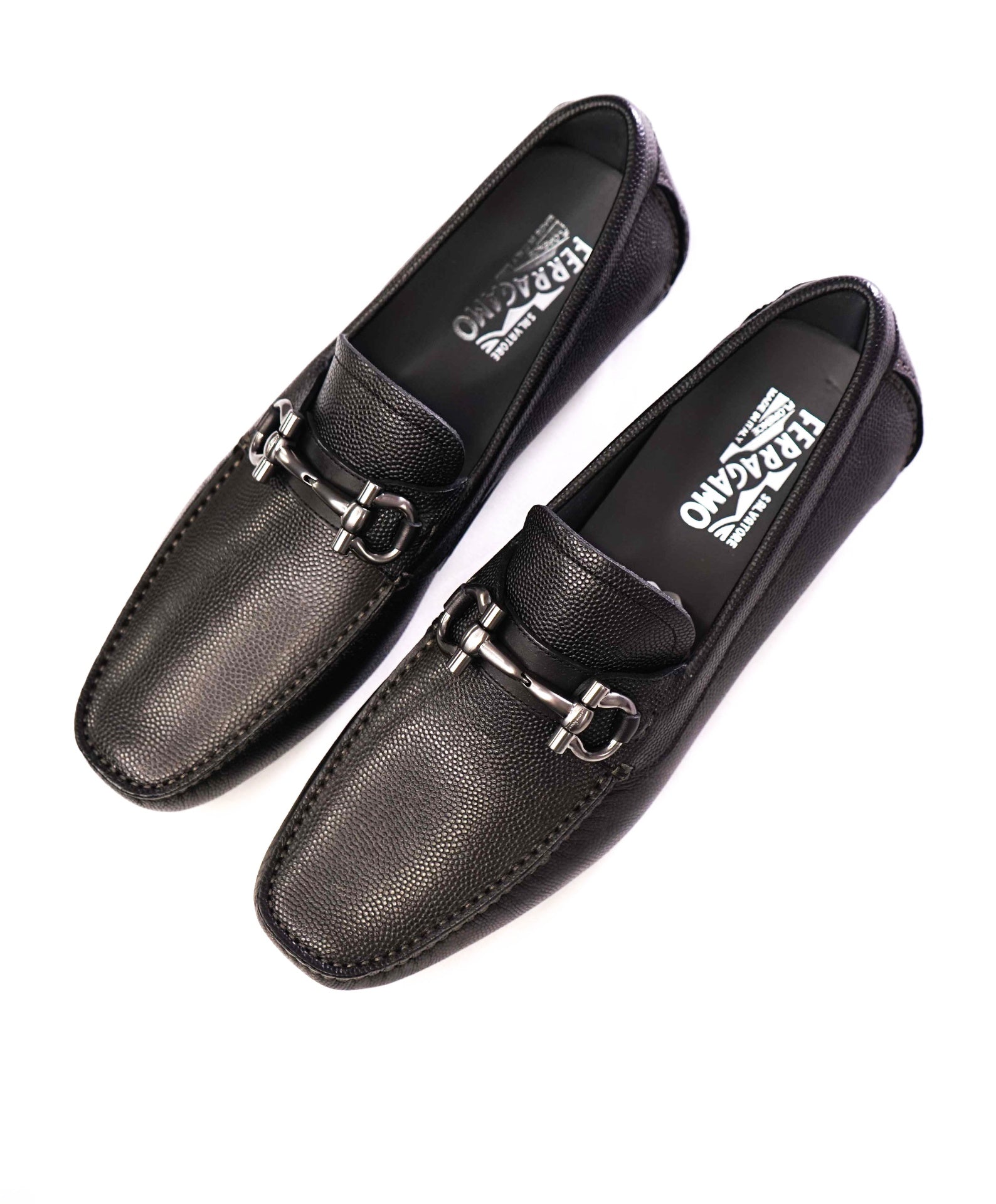 $800 Salvatore Ferragamo "PARIGI" Black Pebbled Leather Loafer 11 D