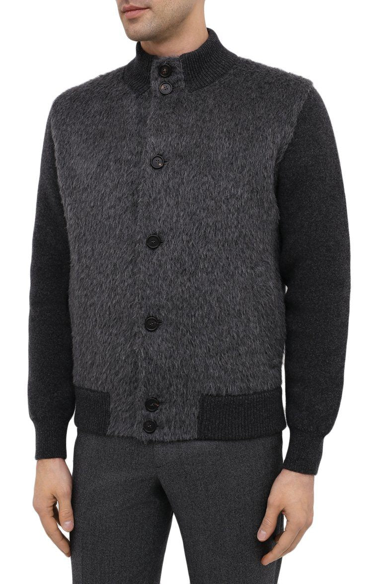 $2,850 Brioni Textured Grey ALPACA Mock Neck Jacket 48US (58EU)