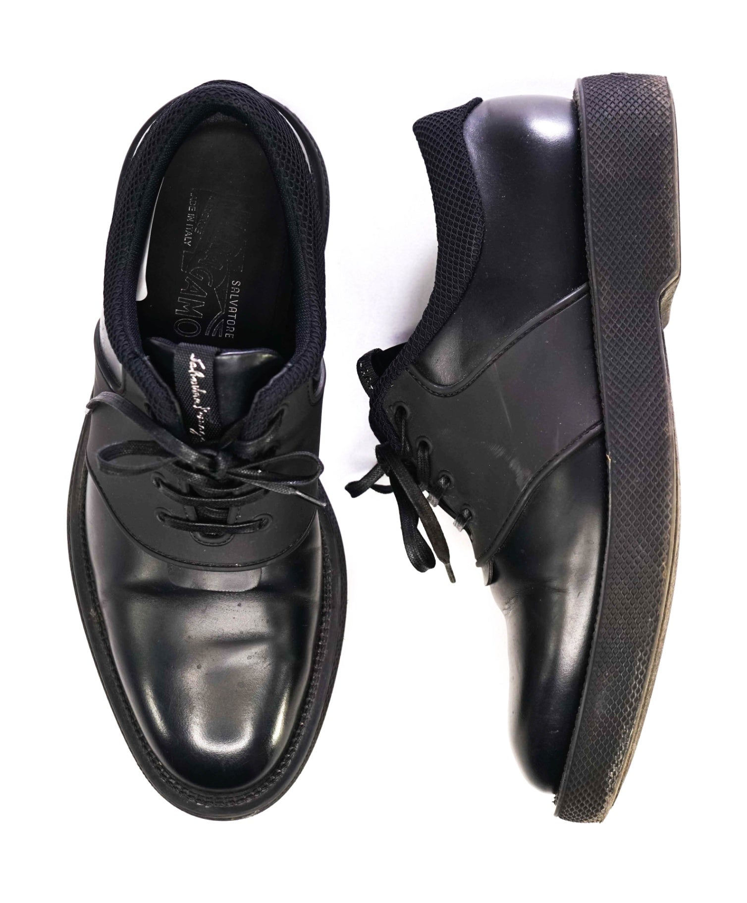 $850 Salvatore Ferragamo Black Sneakers Leather Footwear US 7.5 M