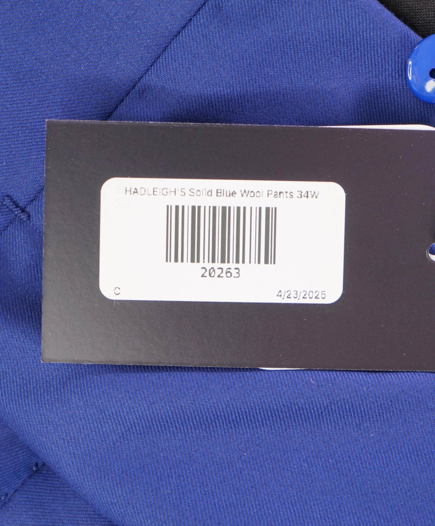 $1,095 HADLEIGH'S Neapolitan Bold Blue "SIDE TAB" Wool Pants 34W