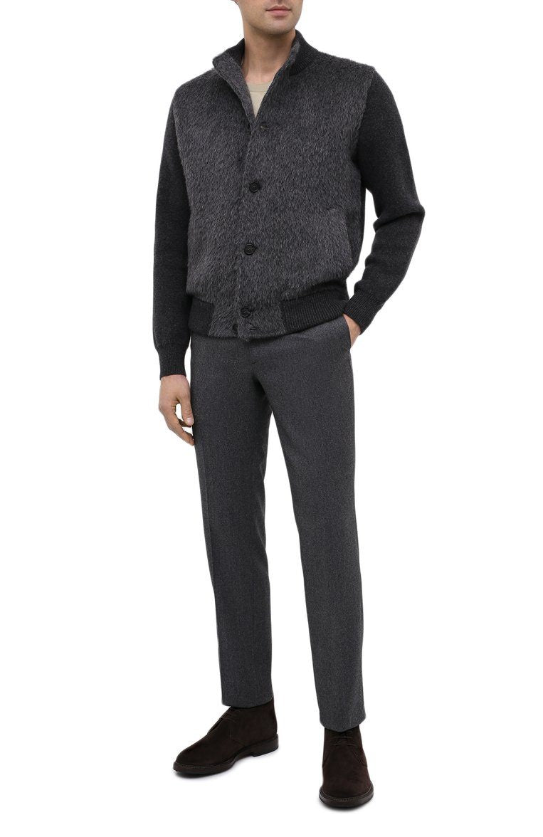 $2,850 Brioni Textured Grey ALPACA Mock Neck Jacket 48US (58EU)