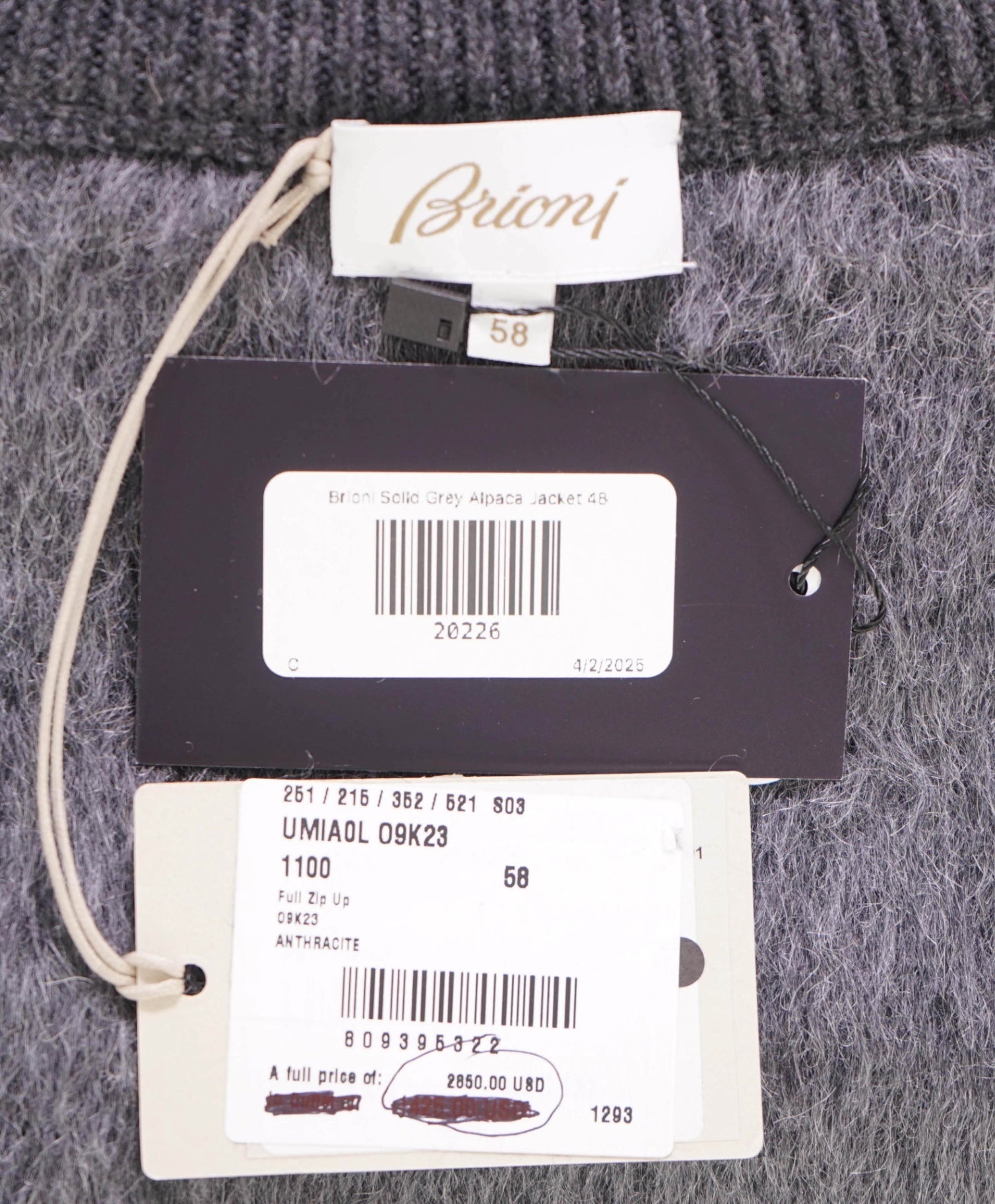 $2,850 Brioni Textured Grey ALPACA Mock Neck Jacket 48US (58EU)