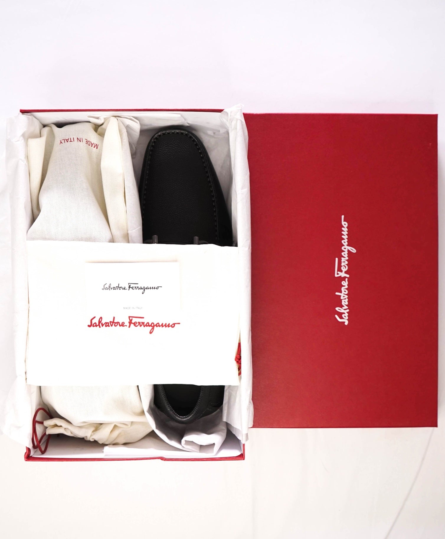 $800 Salvatore Ferragamo "PARIGI" Black Pebbled Leather Loafer 11 D