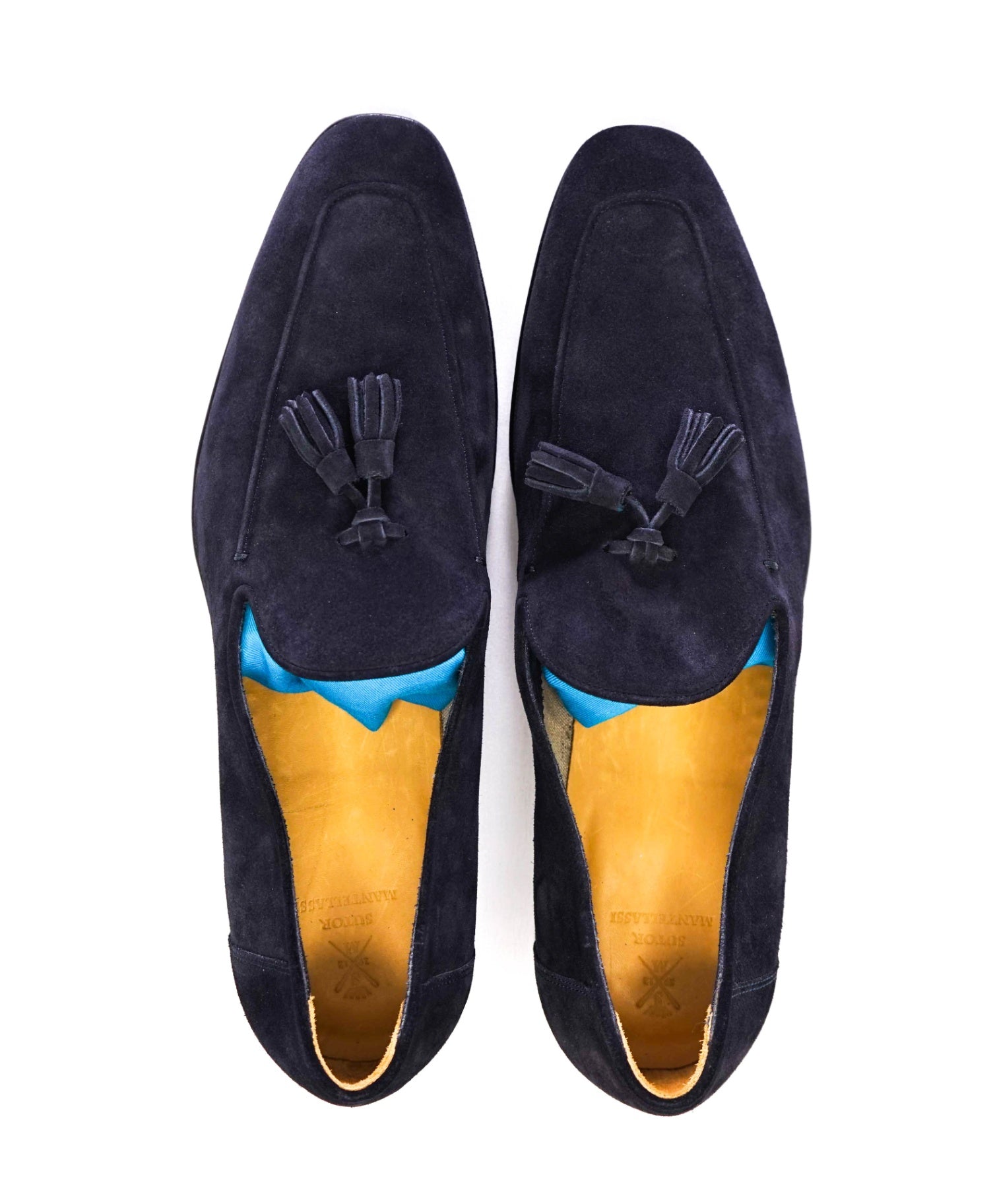 $850 Sutor Mantellassi Navy Tassel Loafers Suede Footwear 11.5