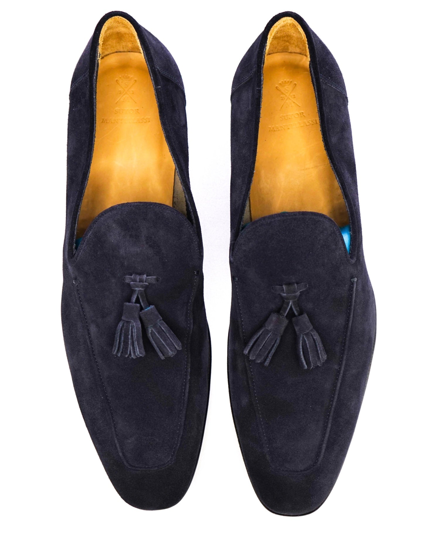 $850 Sutor Mantellassi Navy Tassel Loafers Suede Footwear 11.5